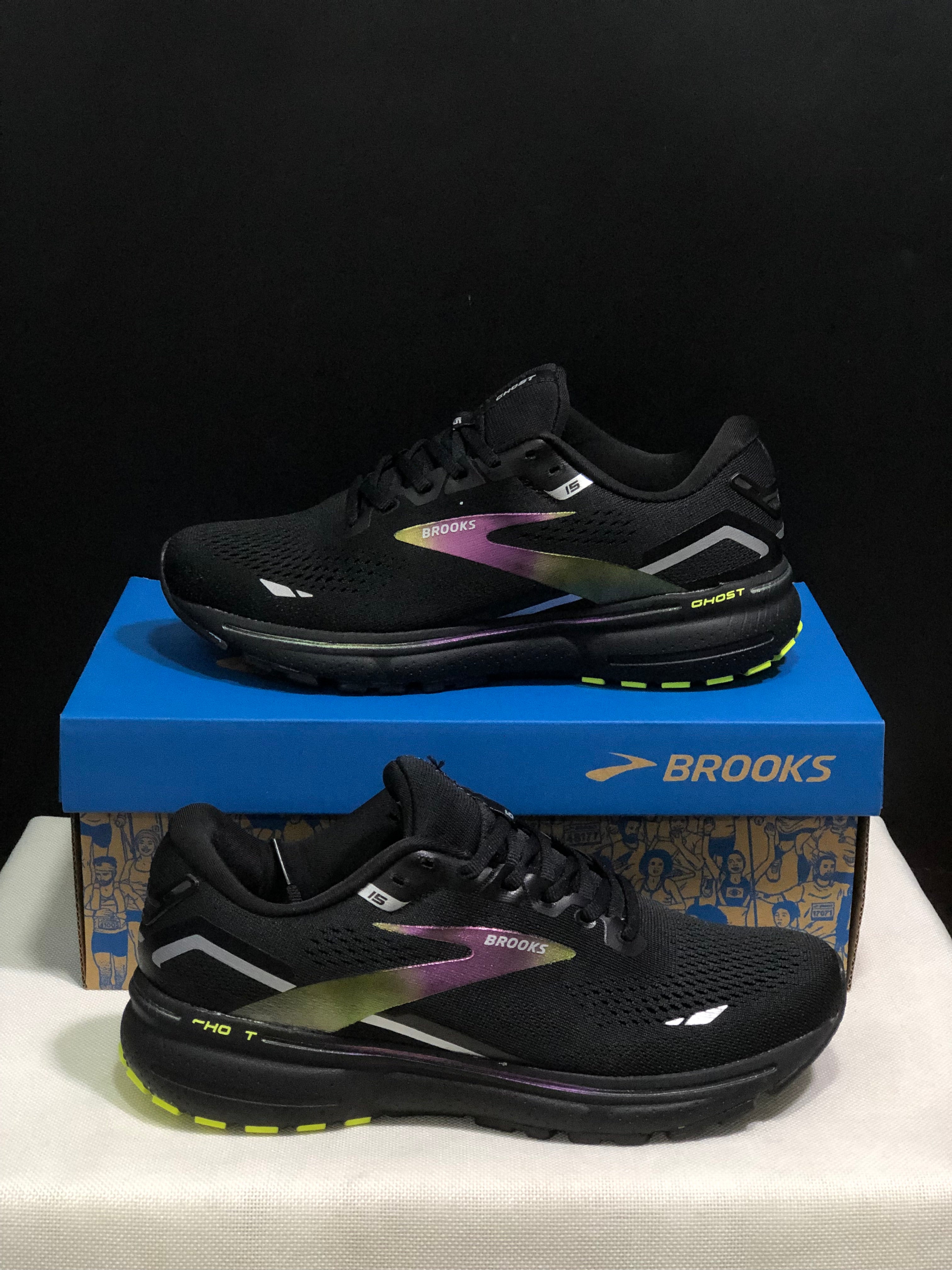 Brooks Ghost 15 Shock-absorbing Wear-resistant Low-top Running Shoes Black Lime Green