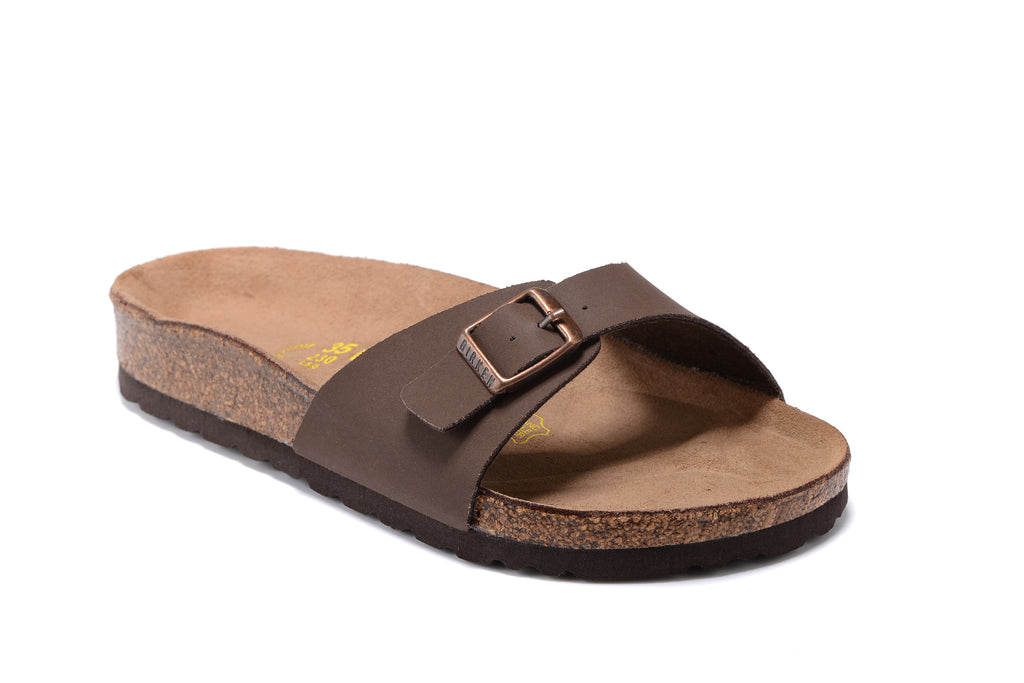 Birkenstock Madrid Brown Single Strap Slide Nubuck Leather Sandals
