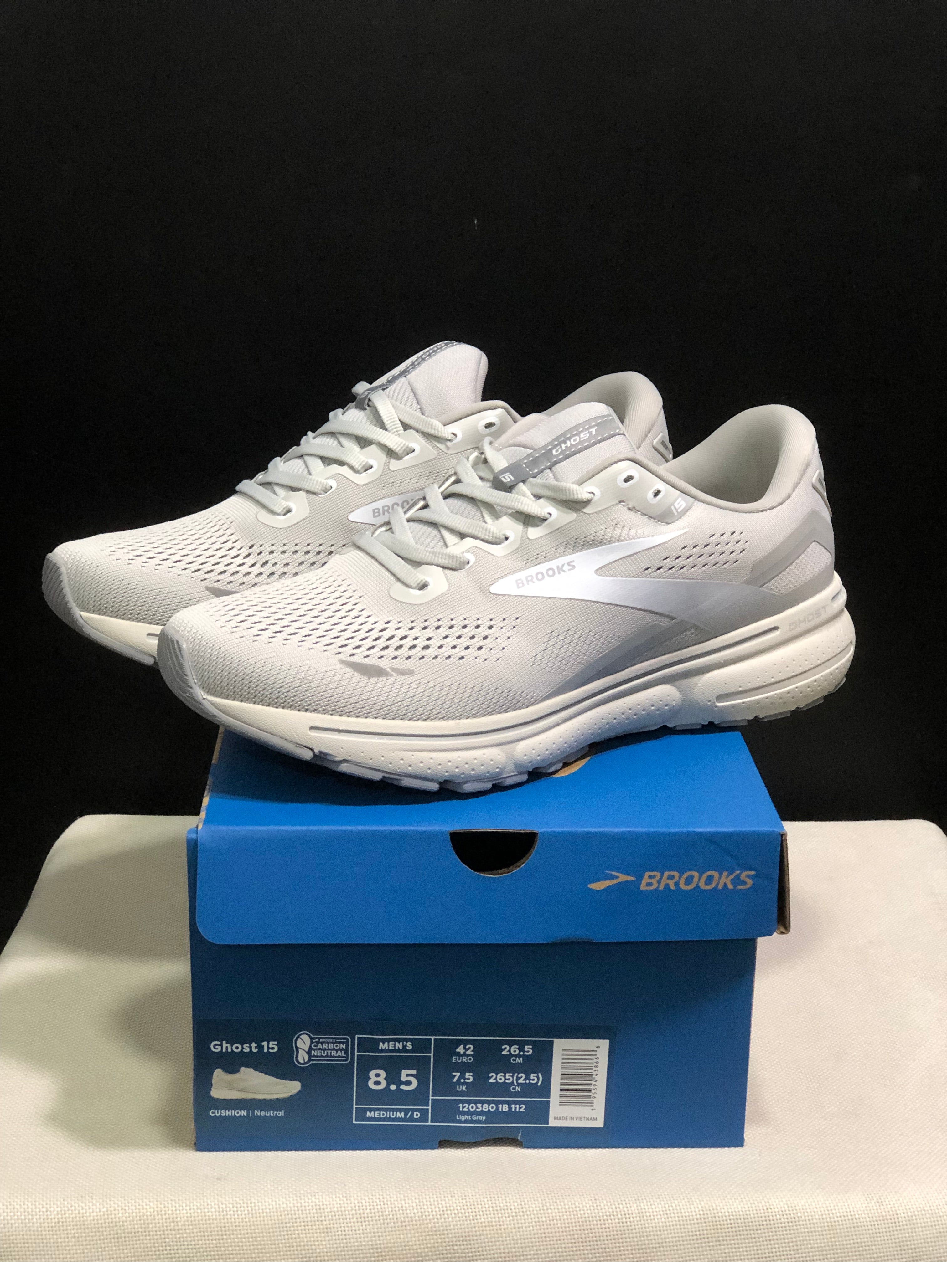 Brooks Ghost 15 Shock-absorbing Wear-resistant Low-top Running Shoes Light Gray