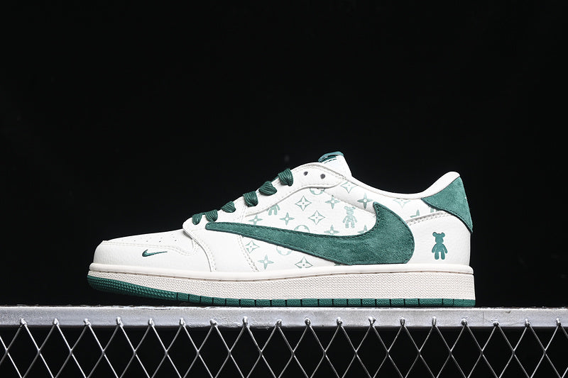Travis Scott Fragment Design Nike Air Jordan 1 Low OG SP Green White Casual Sneakers