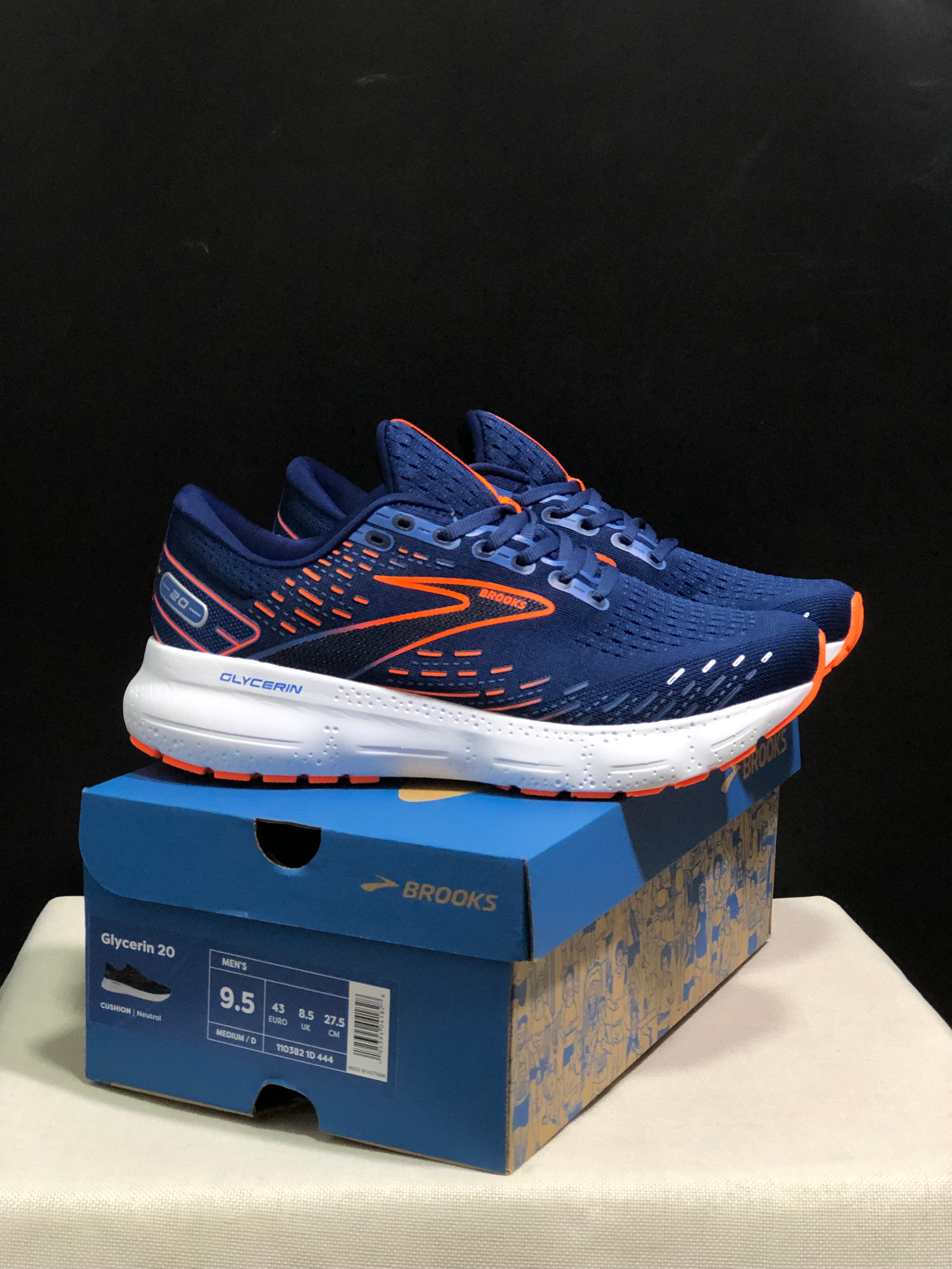 Brooks Glycerin GTS 20 Shock-absorbing Wear-resistant Running Shoes Navy/Orange