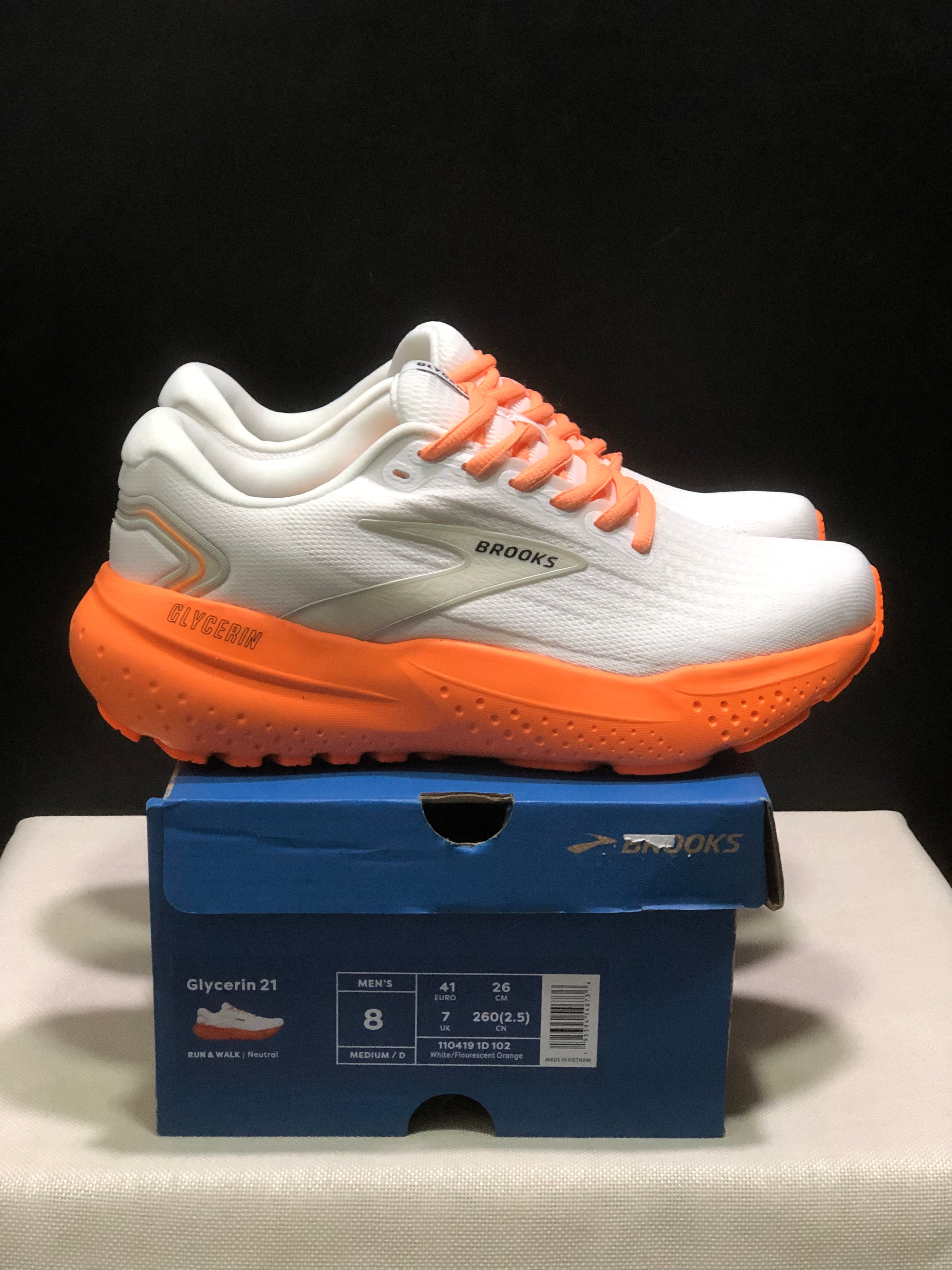 Brooks Glycerin 21 Low-top Casual Running Shoes White/Flourescent Orange