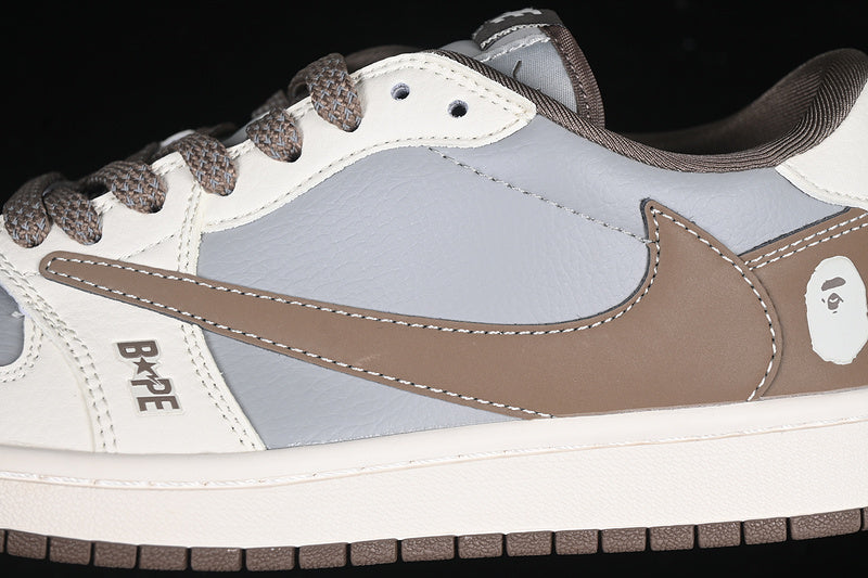 Travis Scott Fragment Design Nike Air Jordan 1 Low Bape OG SP White Grey Brown Sneakers