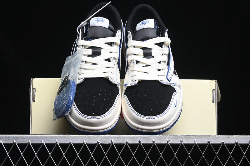 Travis Scott Fragment Design Nike Air Jordan 1 Low OG SP Blue Sole White Black Sneakers