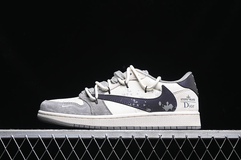 Travis Scott Fragment Design Nike Air Jordan 1 Low Dior OG SP White Black Grey Sneakers