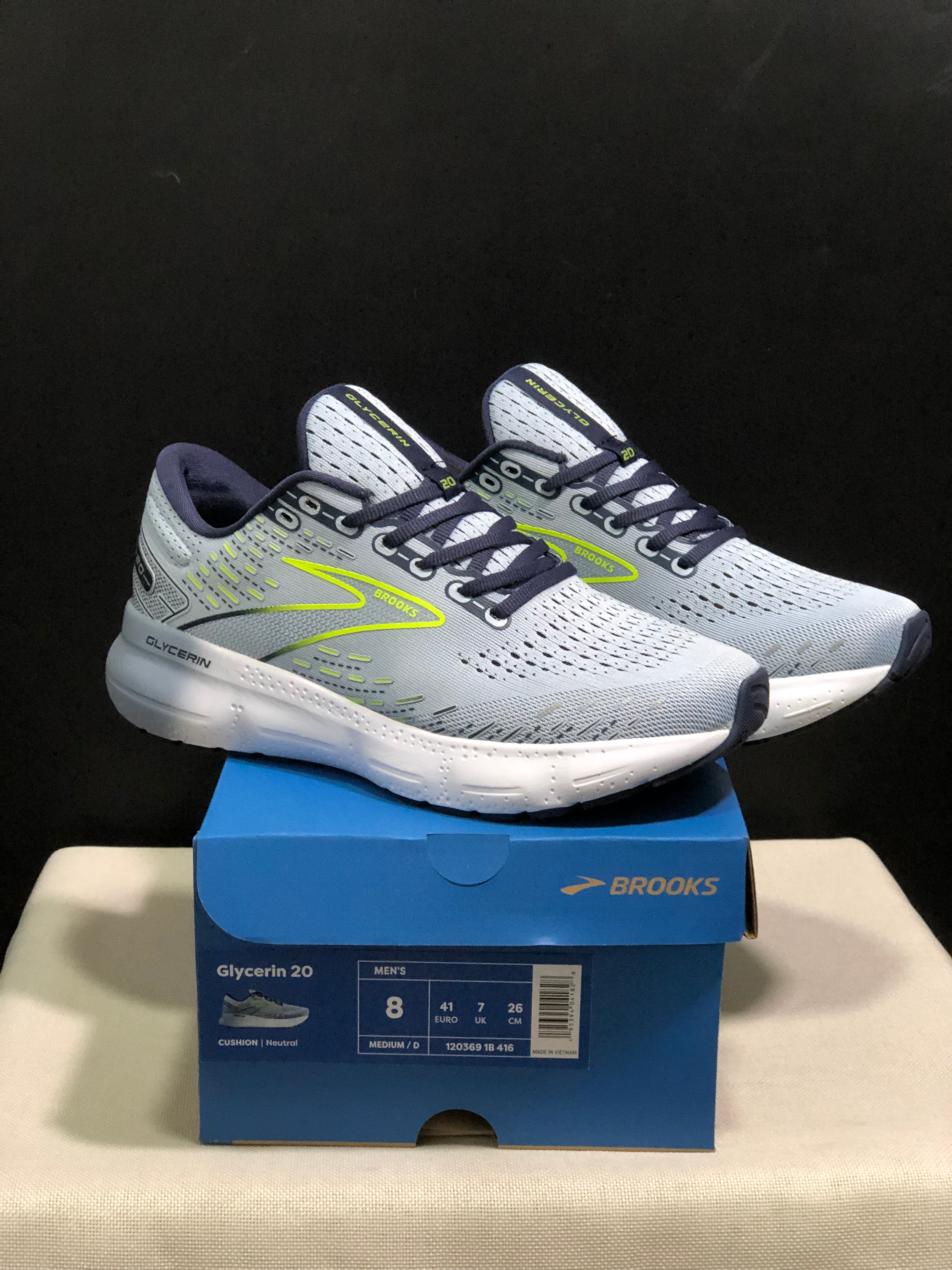 Brooks Glycerin GTS 20 Shock-absorbing Wear-resistant Running Shoes Grey/Fluorescent Green