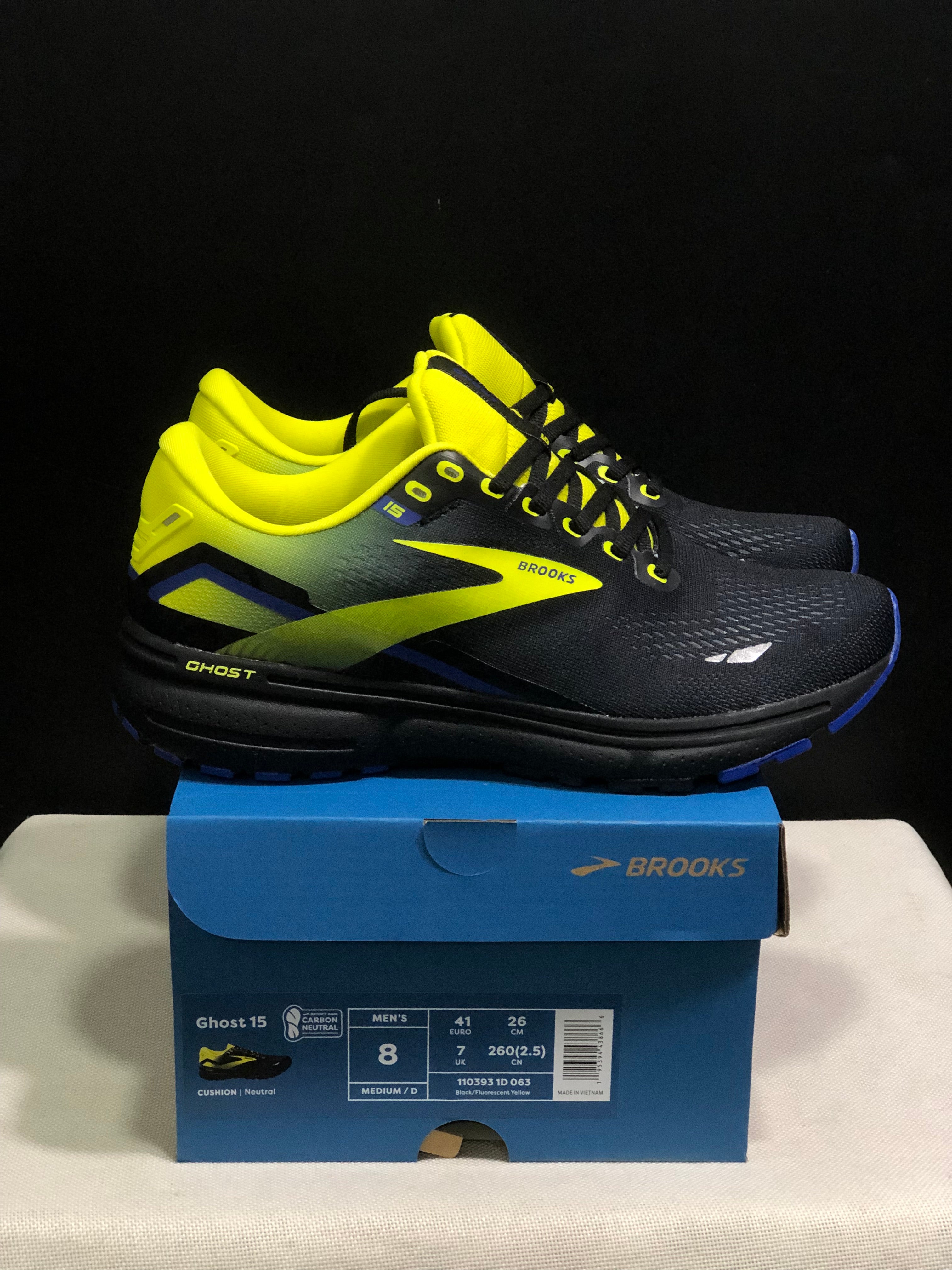 Brooks Ghost 15 Shock-absorbing Wear-resistant Low-top Running Shoes Black/FluoreScent Yellow