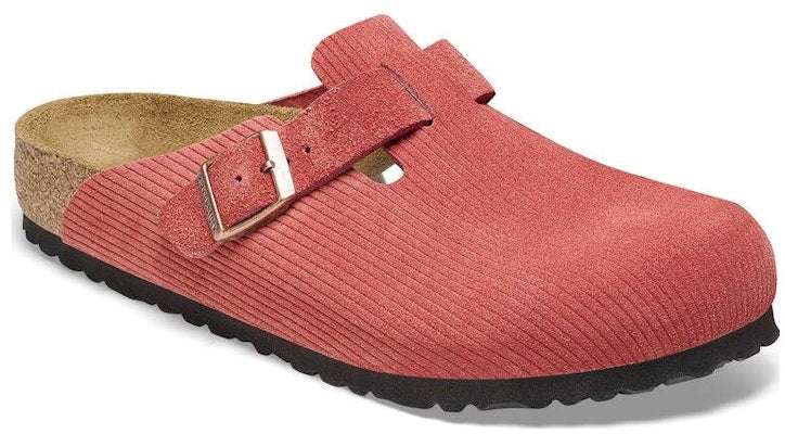 Birkenstock Boston Sienna Red Suede Embossed Narrow Fit 1026167 Fashion Slippers
