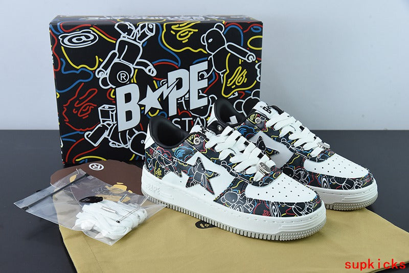 A Bathing Ape Bape Sta Sk8 Black And White Embossed Patent Leather