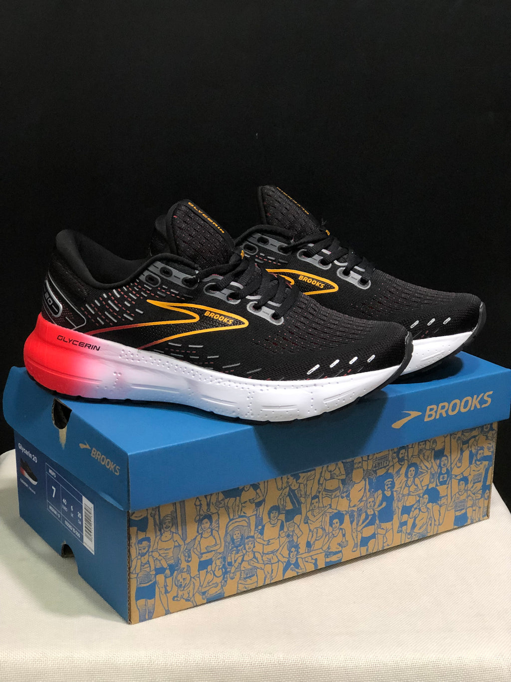 Brooks Glycerin GTS 20 Shock-absorbing Wear-resistant Running Shoes Black/Red/Orange