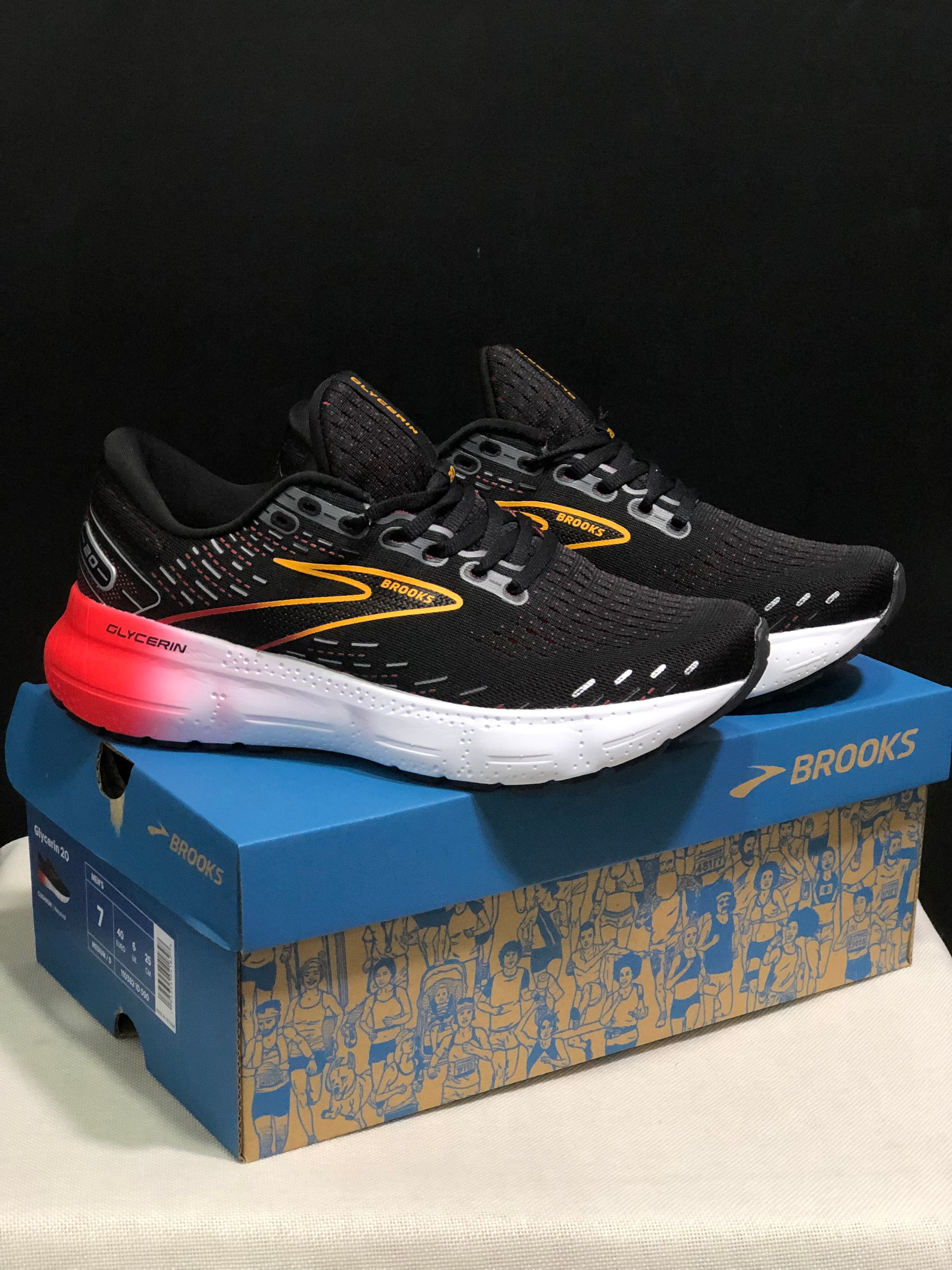 Brooks Glycerin GTS 20 Shock-absorbing Wear-resistant Running Shoes Black/Red/Orange