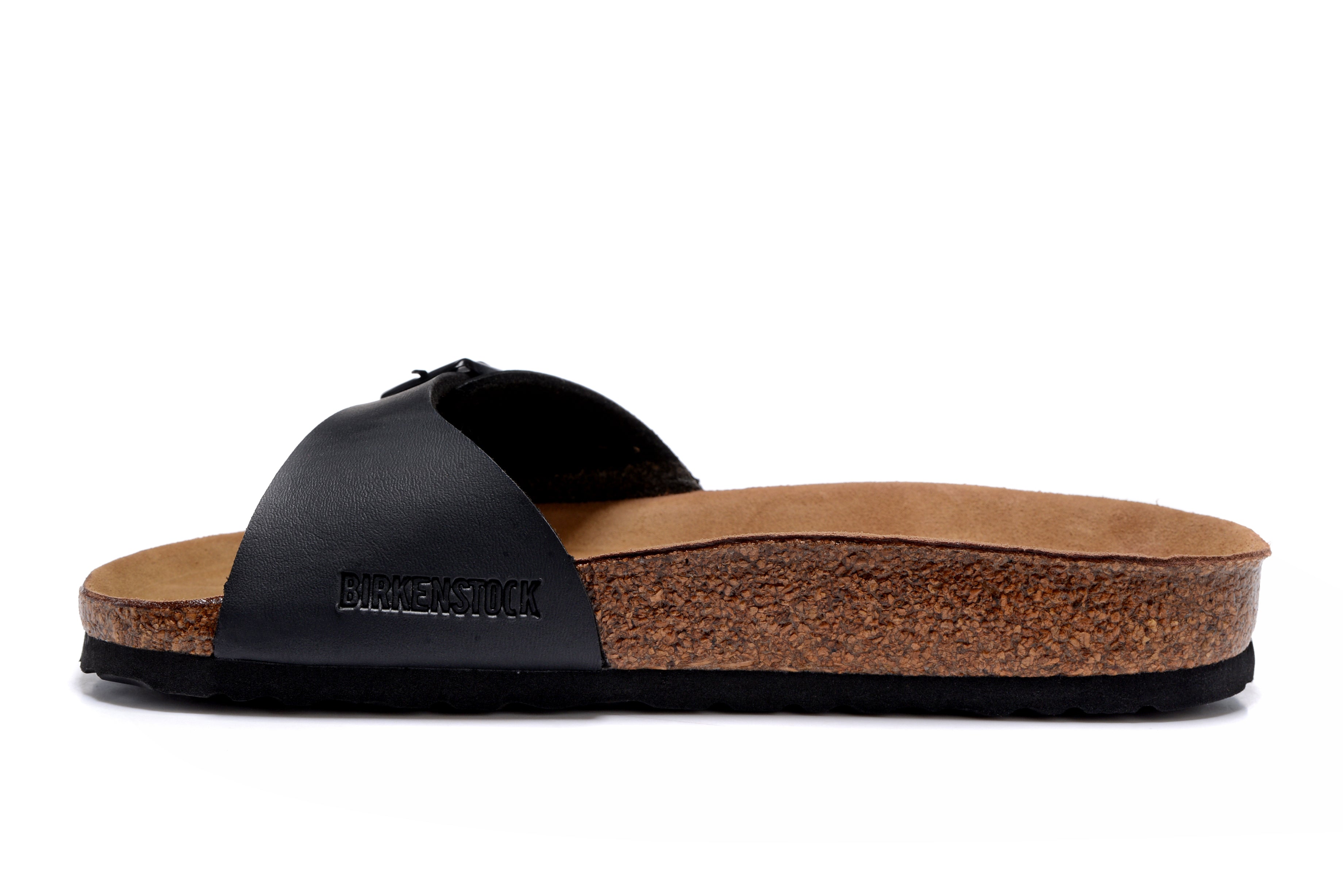 Birkenstock Madrid Black Single Strap Slide Matte Leather Sandals