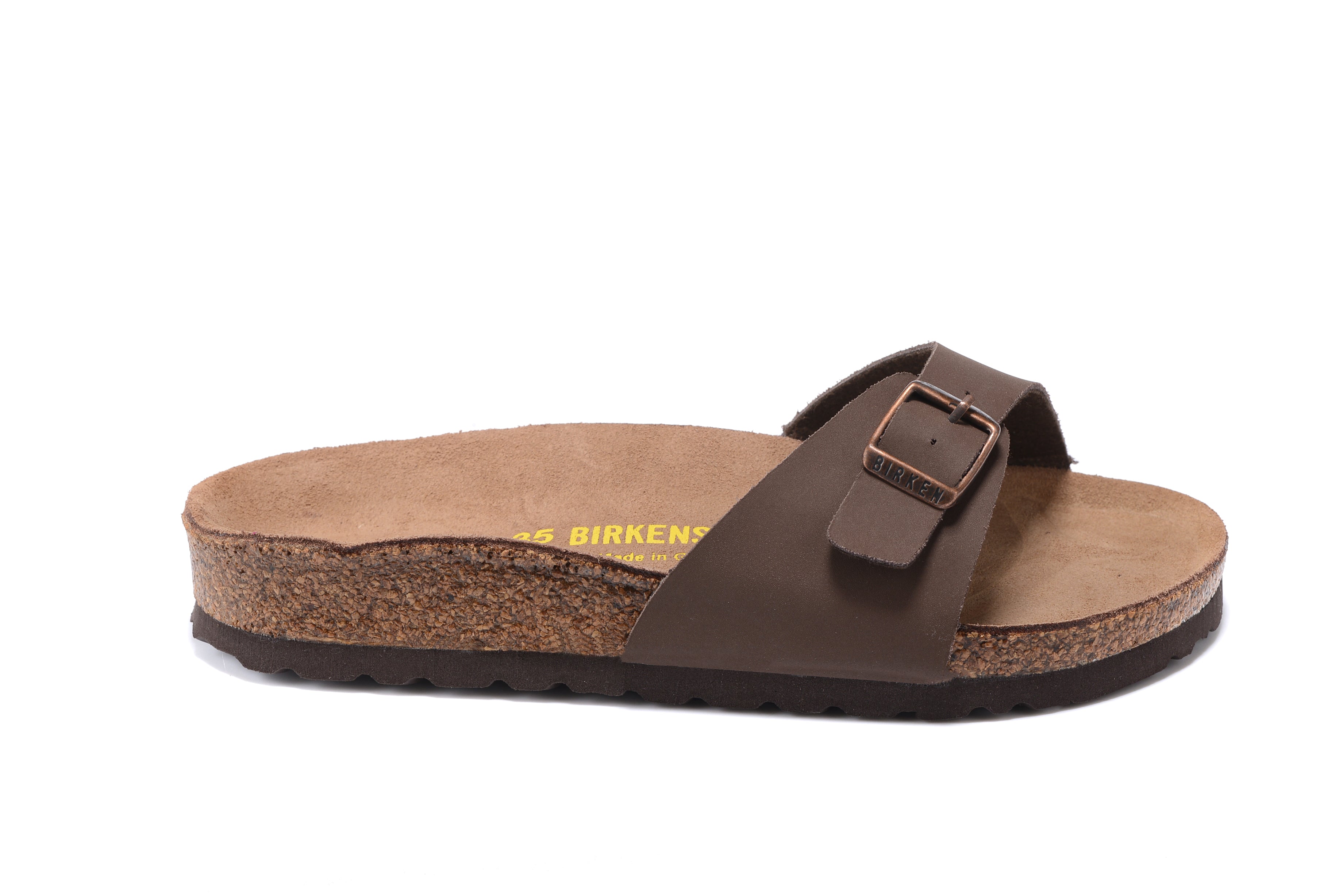 Birkenstock Madrid Brown Single Strap Slide Nubuck Leather Sandals