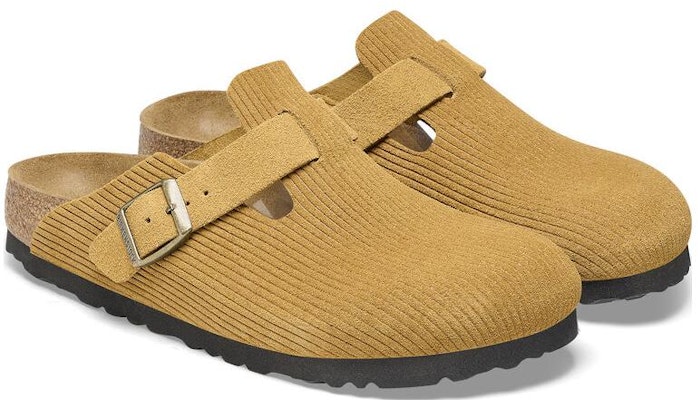 Birkenstock Boston Suede Embossed 1026183 Narrow Fit Cork Brown Covered-Toe Slippers