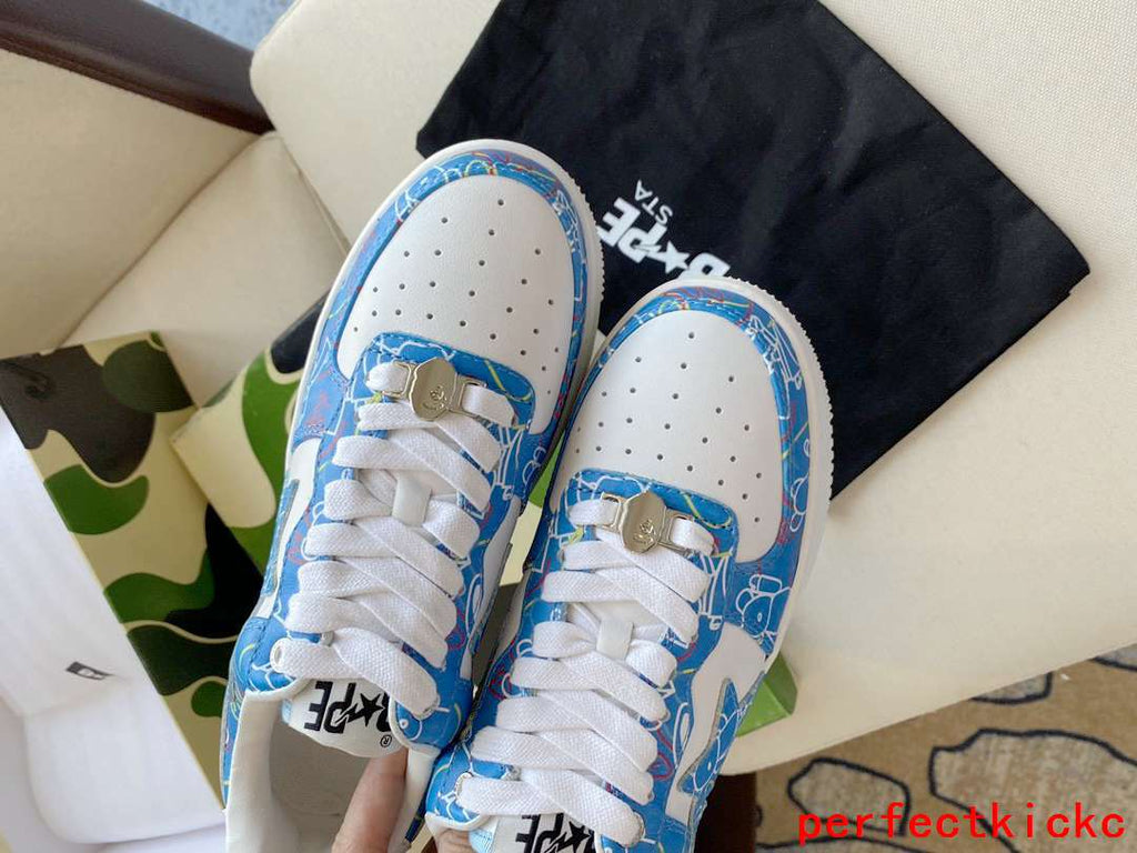 A Bathing Ape Bape Sta Sk8 Blue And White Embossed Patent Leather