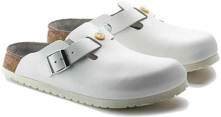 Birkenstock Boston 0061378 ESD Natural Leather Narrow Fit White Sandals