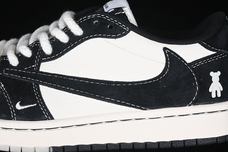 Travis Scott Fragment Design Nike Air Jordan 1 Low Gloomy Bear OG SP Black White Sneakers