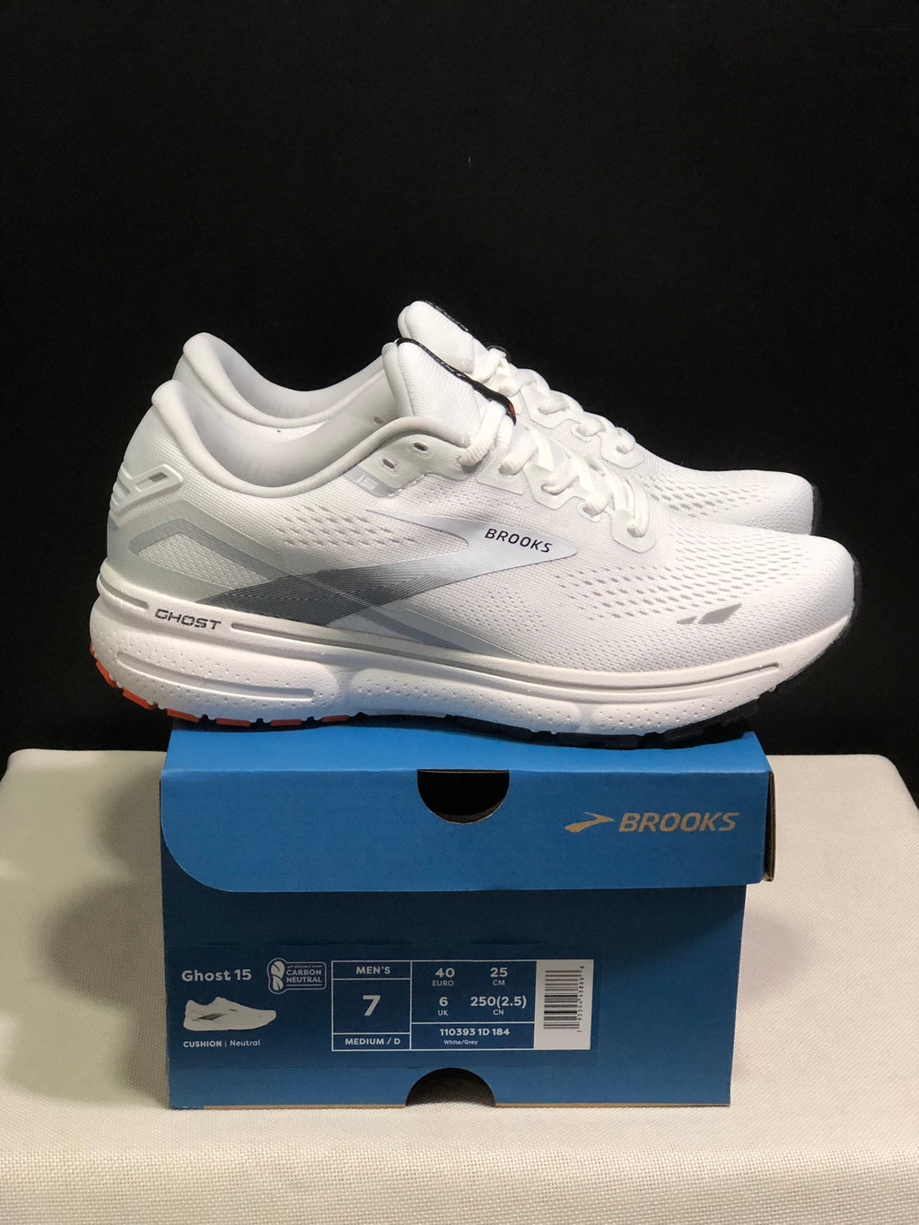 Brooks Ghost 15 Shock-absorbing Wear-resistant Low-top Running Shoes White/Grey