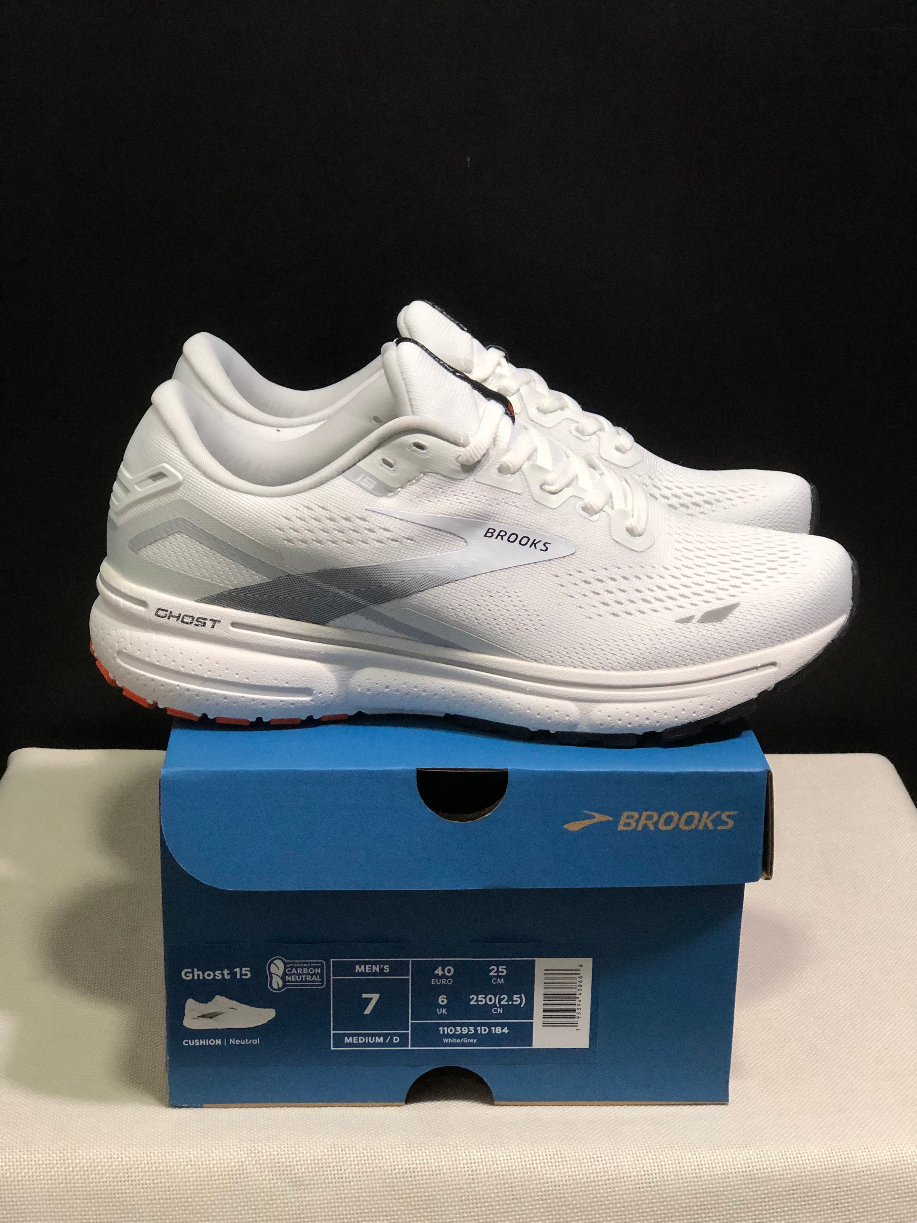 Brooks Ghost 15 Shock-absorbing Wear-resistant Low-top Running Shoes White/Grey