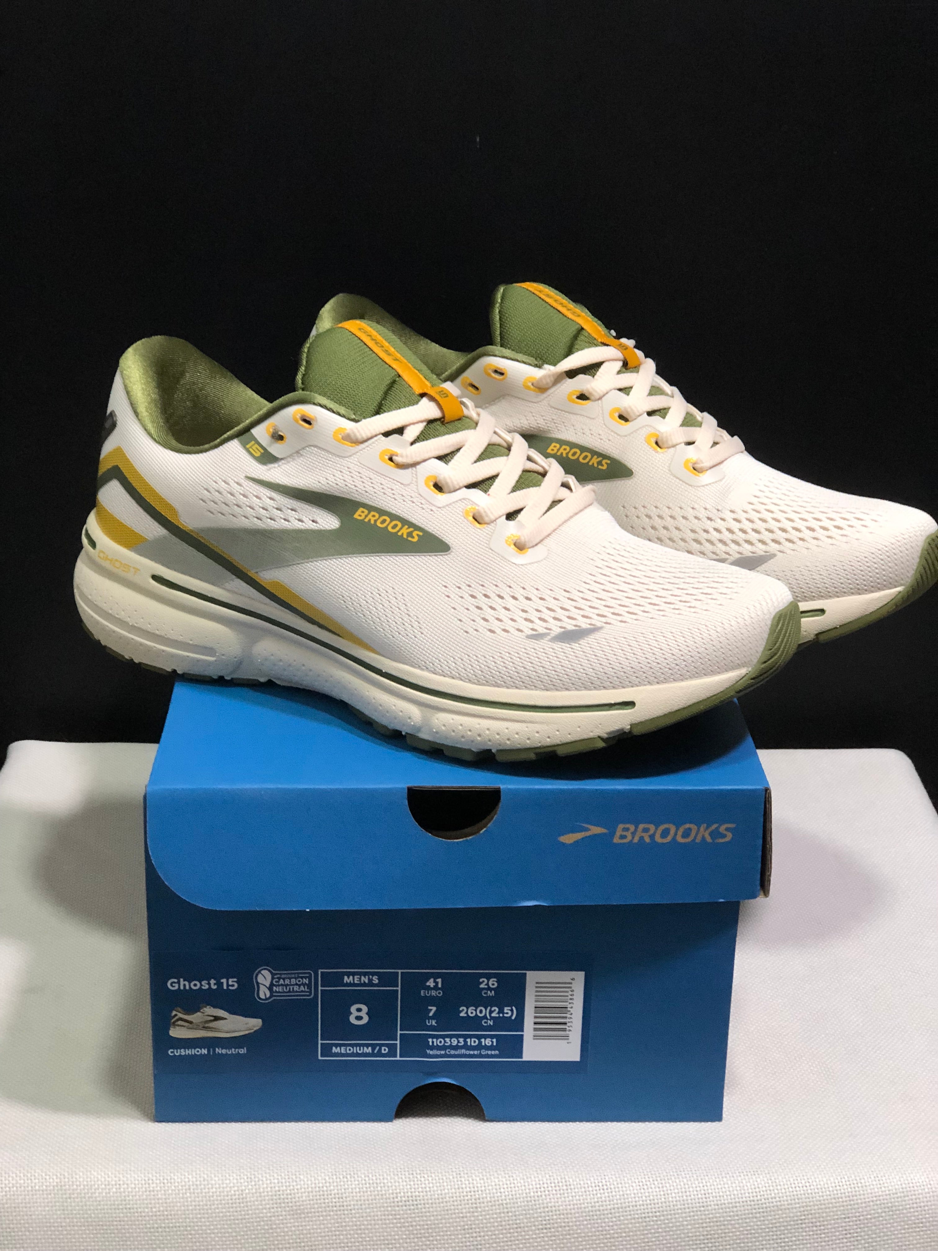 Brooks Ghost 15 Shock-absorbing Wear-resistant Low-top Running Shoes Yellow Cauliflower Green