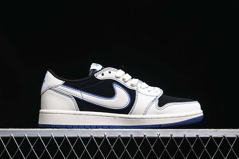 Travis Scott Fragment Design Nike Air Jordan 1 Low OG SP Blue Sole White Black Sneakers