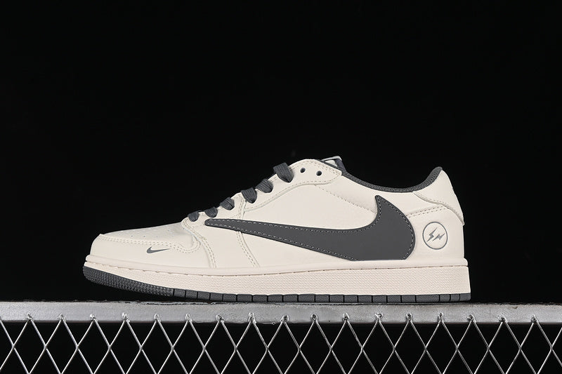 Travis Scott Fragment Design Nike Air Jordan 1 Low OG SP Grey White Stylish Casual Sneakers