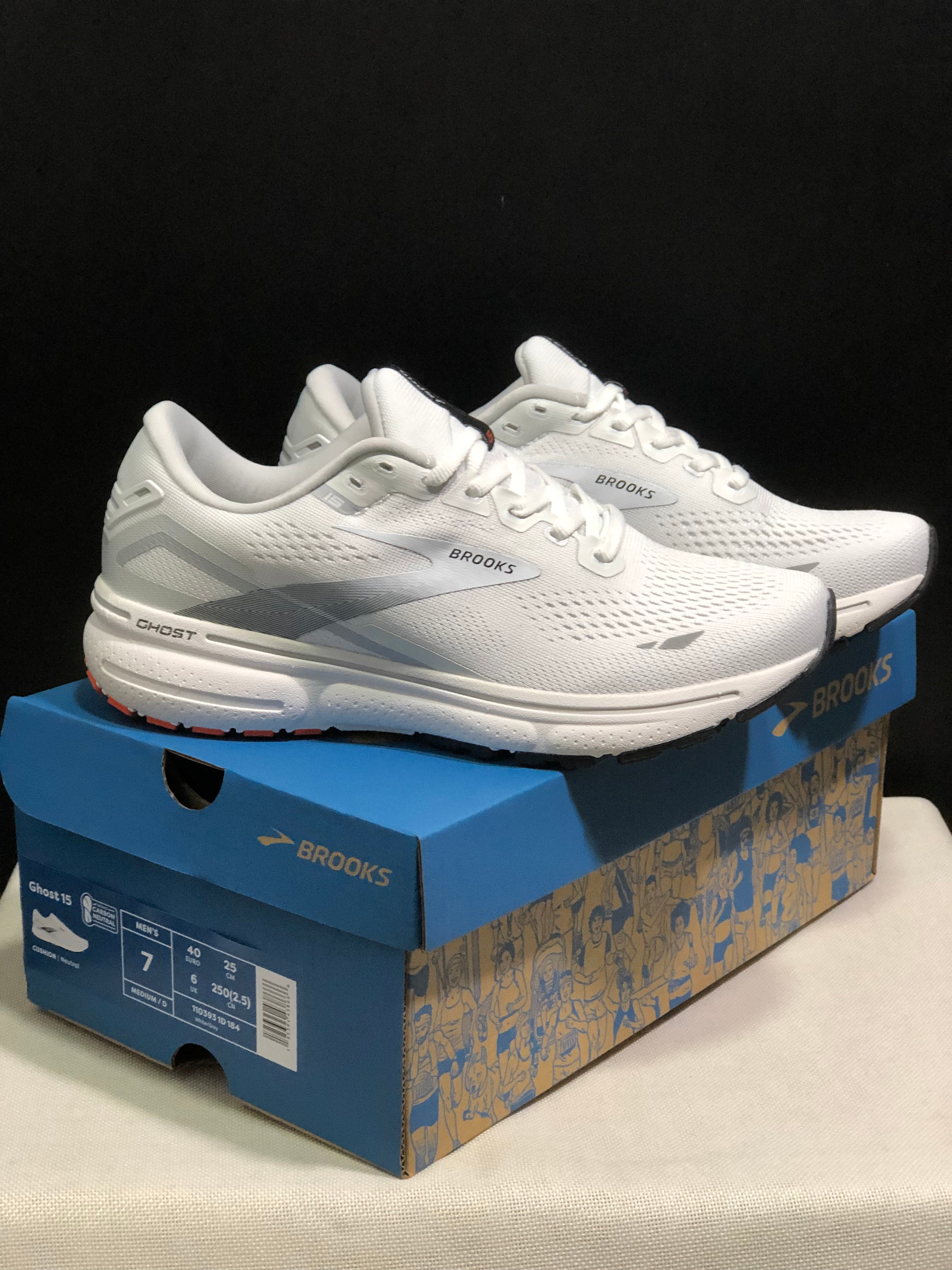 Brooks Ghost 15 Shock-absorbing Wear-resistant Low-top Running Shoes White/Grey