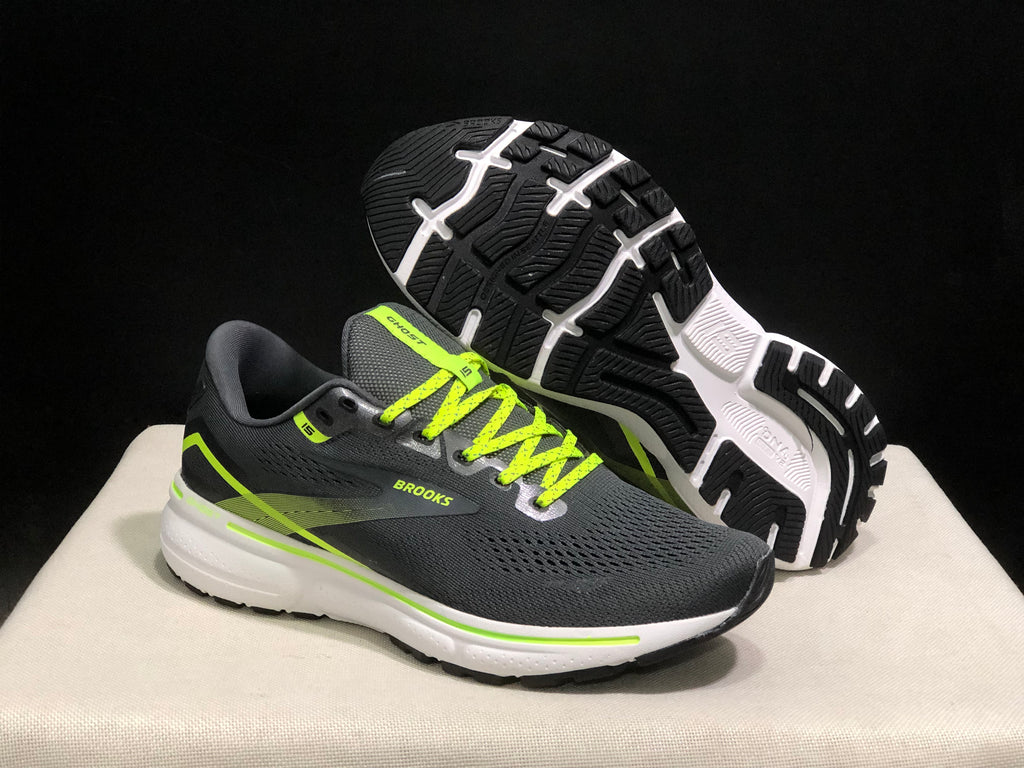 Brooks Ghost 15 Shock-absorbing Wear-resistant Low-top Running Shoes Carbon Soot/FluoreScent Green