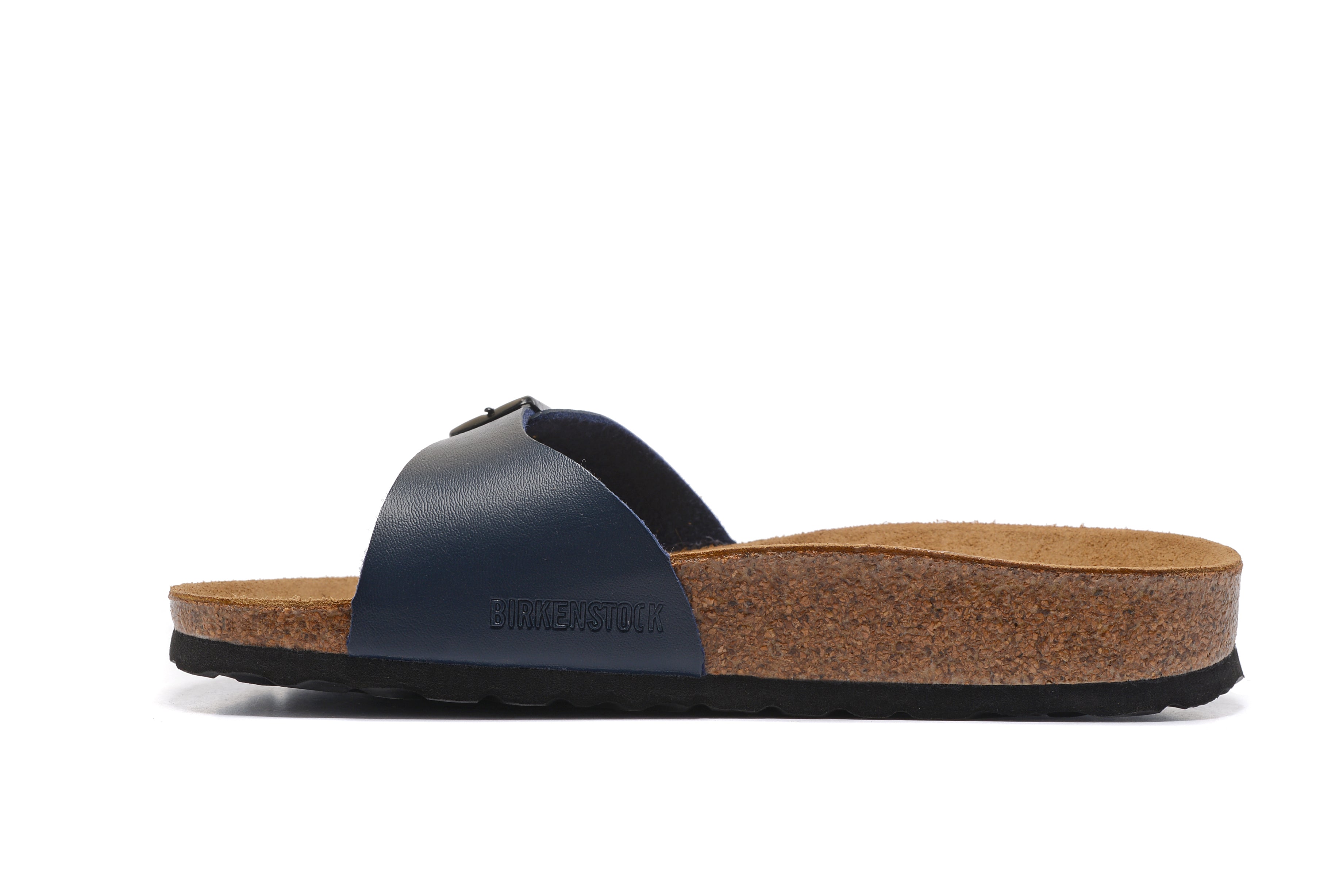 Birkenstock Madrid Navy Single Strap Slide Matte Leather Sandals