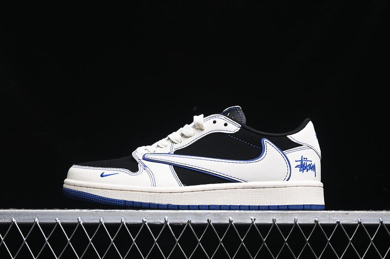 Travis Scott Fragment Design Nike Air Jordan 1 Low OG SP Blue Sole White Black Sneakers