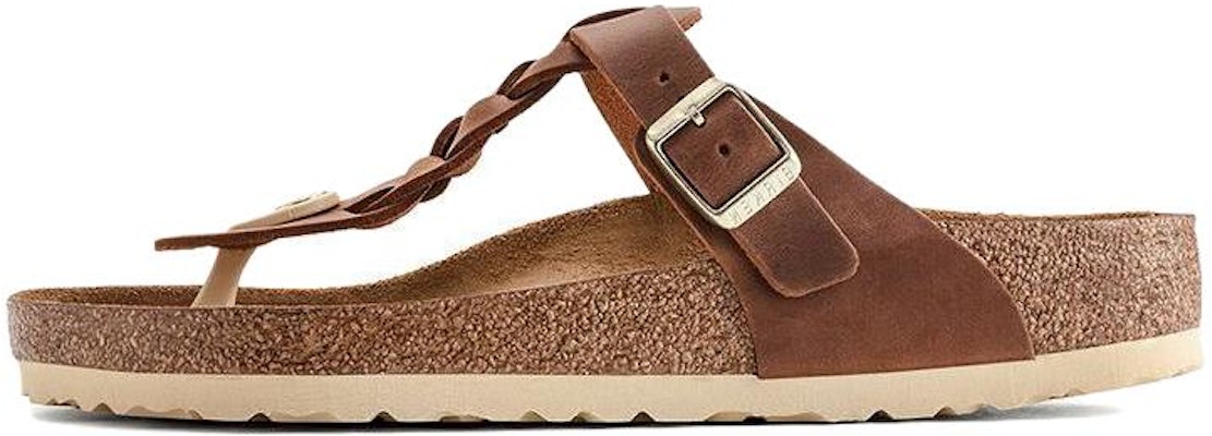 Birkenstock Gizeh Braided Waxy Leather 1021336 Narrow Fit Cognac Sandals