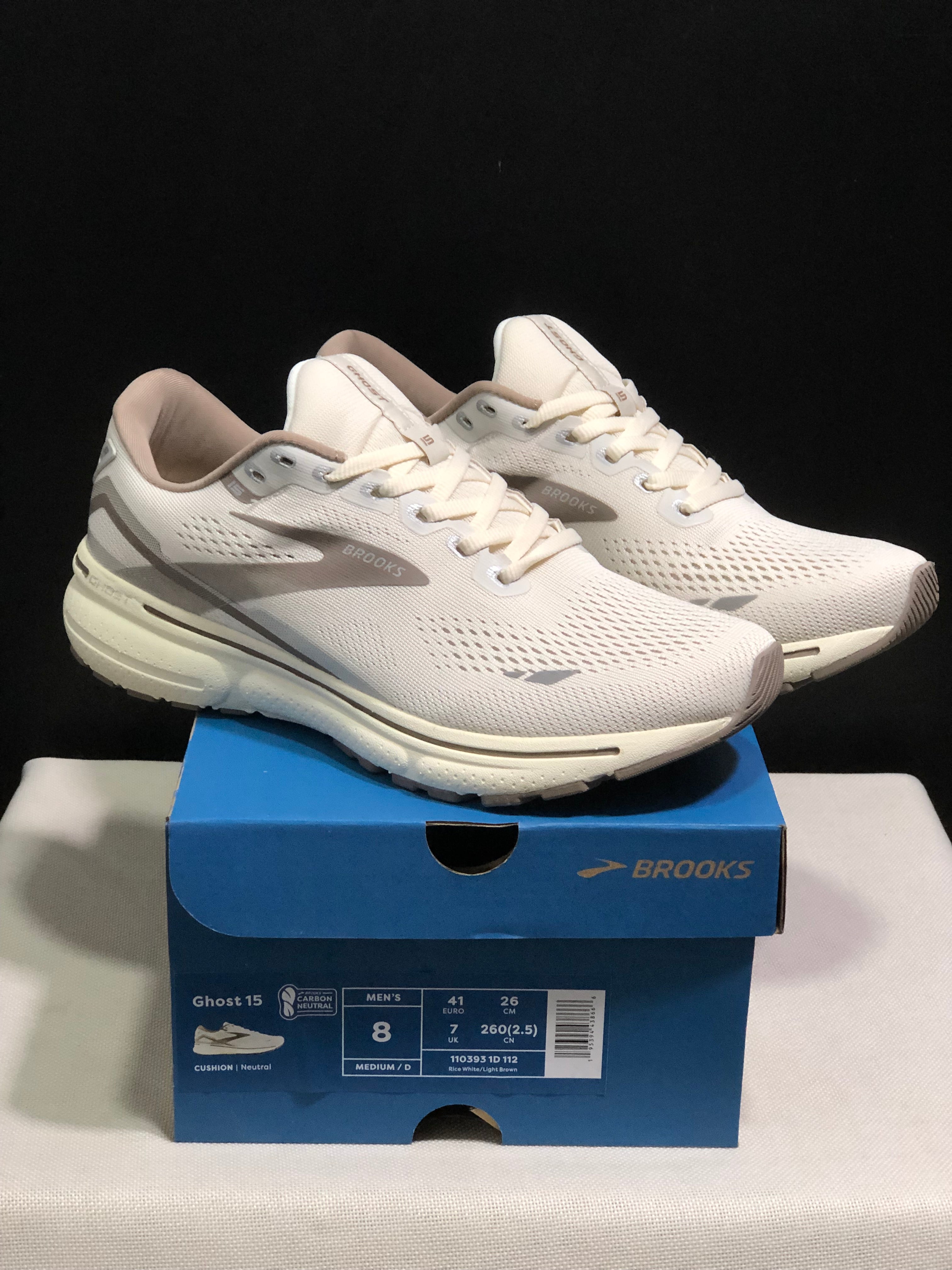 Brooks Ghost 15 Shock-absorbing Wear-resistant Low-top Running Shoes Rice White/Light Brown