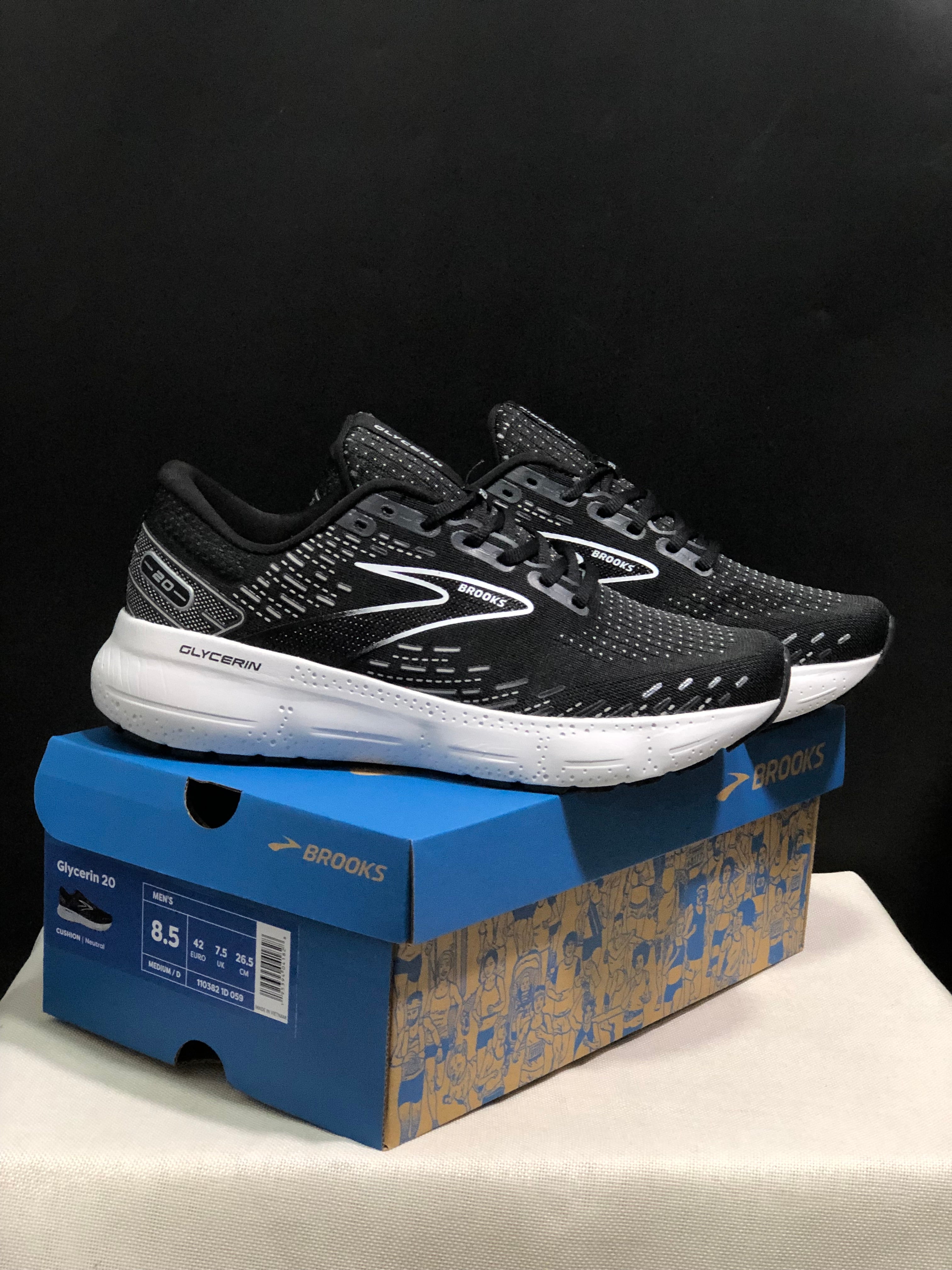 Brooks Glycerin GTS 20 Shock-absorbing Wear-resistant Running Shoes Black/White