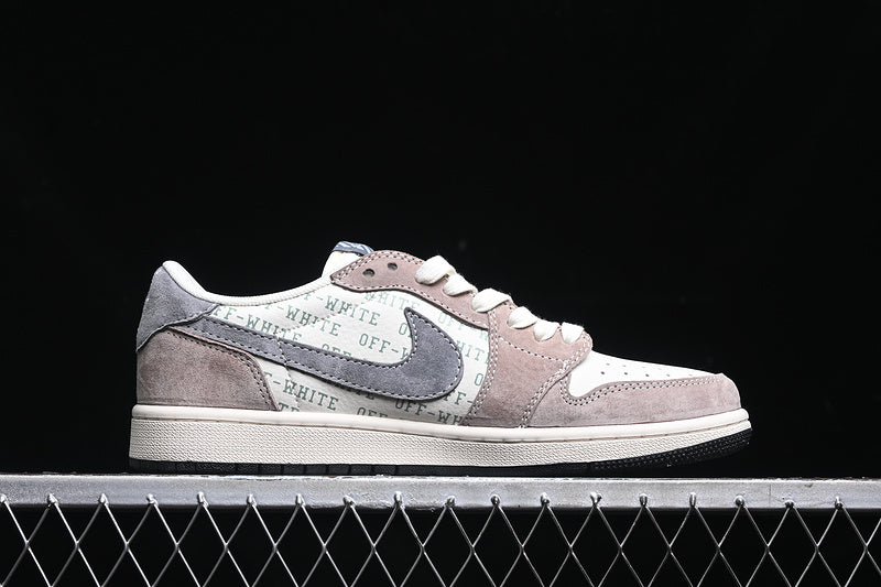 Travis Scott Fragment Design Nike Air Jordan 1 Low OG SP Grey White Light Brown Sneakers