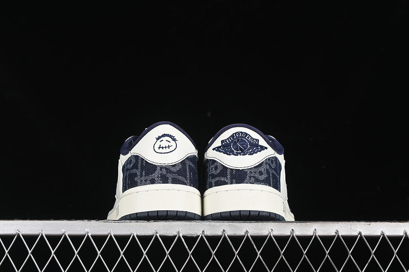 Travis Scott Fragment Design Nike Air Jordan 1 Low Dior OG SP Denim Dark Blue White Sneakers