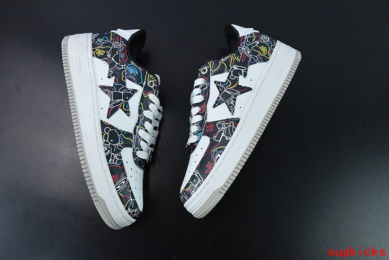 A Bathing Ape Bape Sta Sk8 Black And White Embossed Patent Leather
