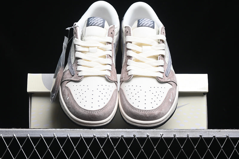 Travis Scott Fragment Design Nike Air Jordan 1 Low OG SP Grey White Light Brown Sneakers
