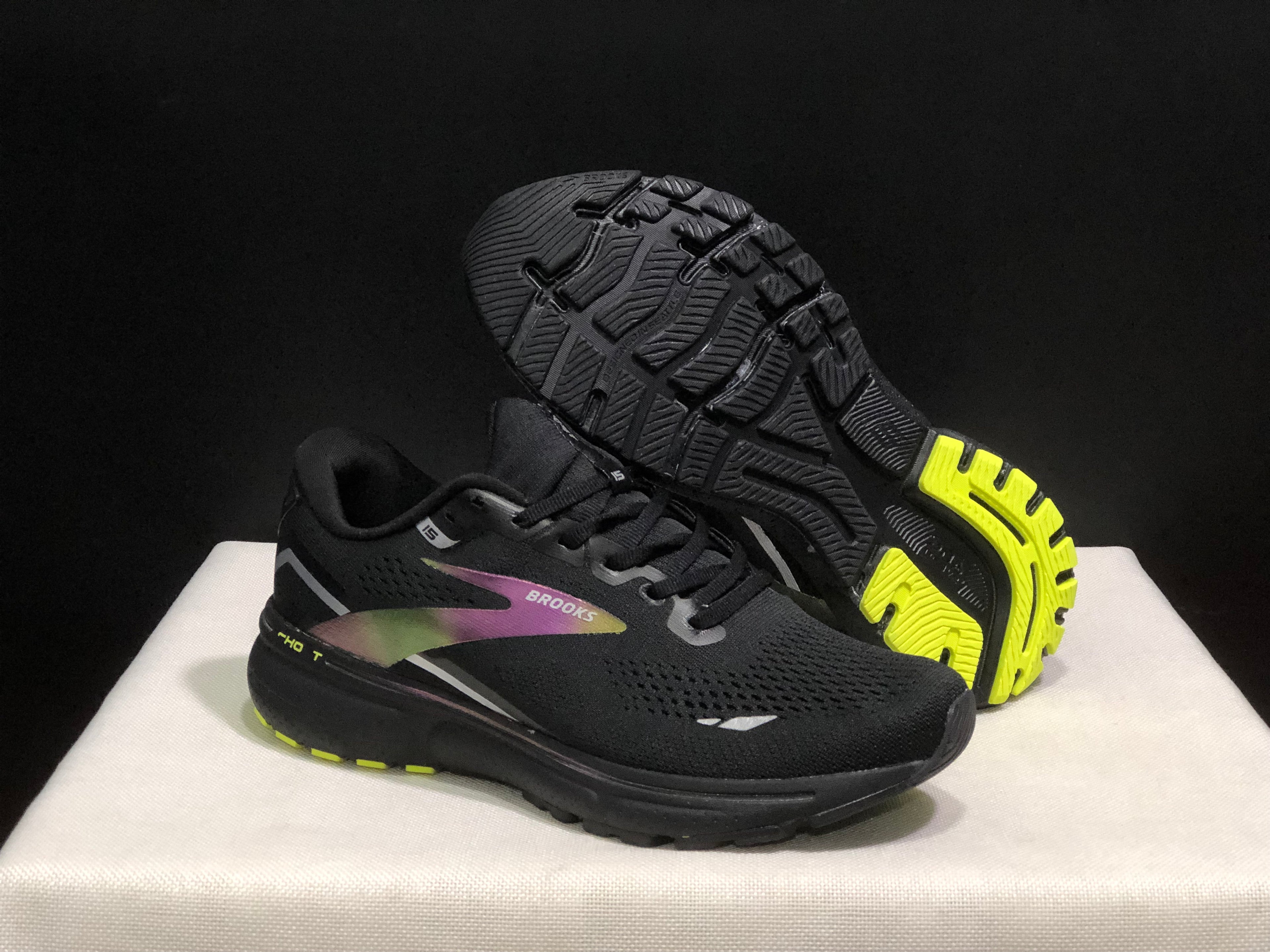 Brooks Ghost 15 Shock-absorbing Wear-resistant Low-top Running Shoes Black Lime Green