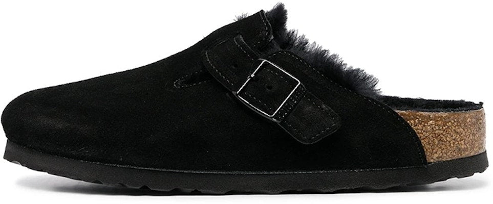 Birkenstock Boston 259883 Wool Black Leather Sandals