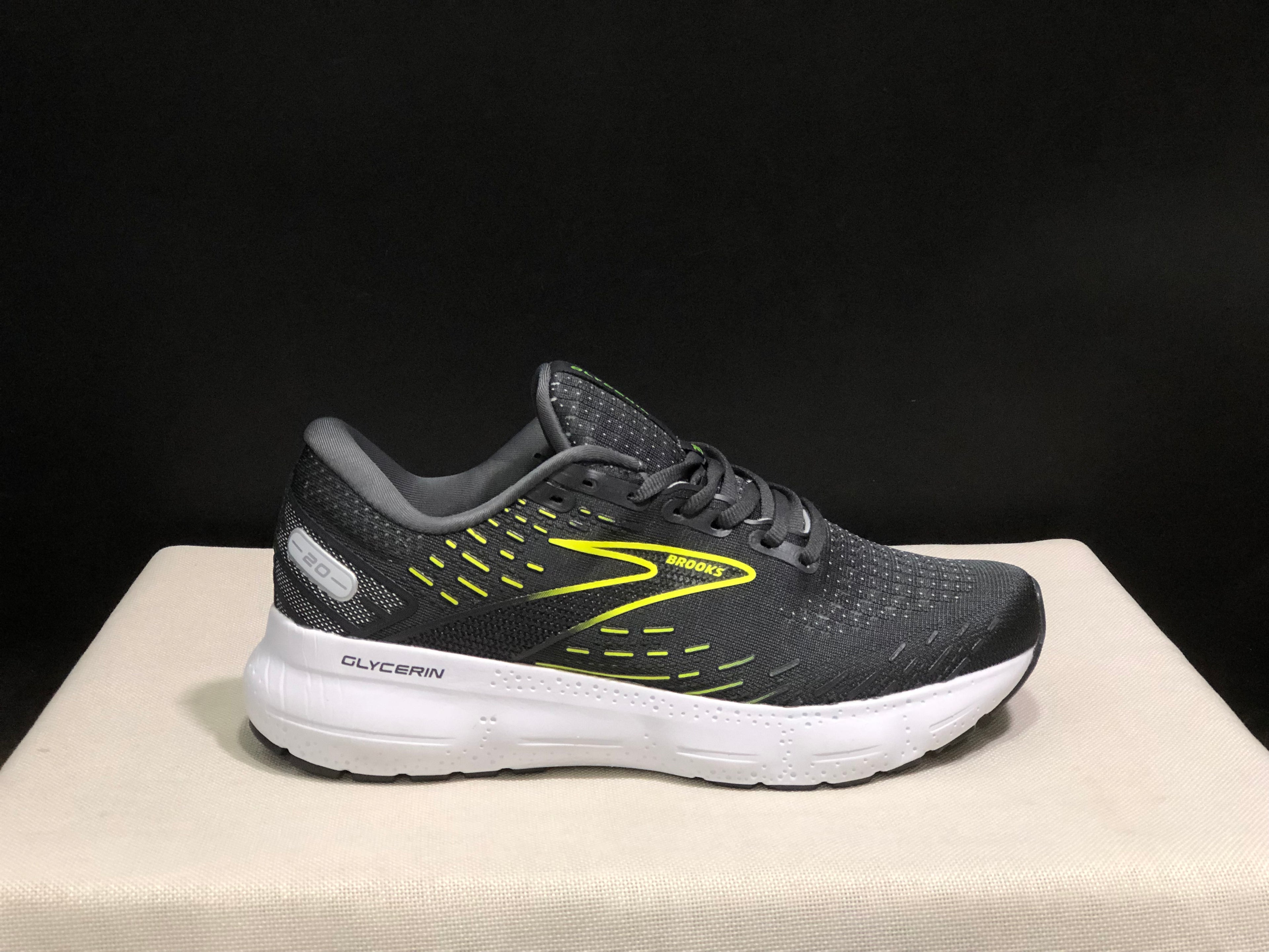 Brooks Glycerin GTS 20 Shock-absorbing Wear-resistant Running Shoes Black/Fluorescent Green