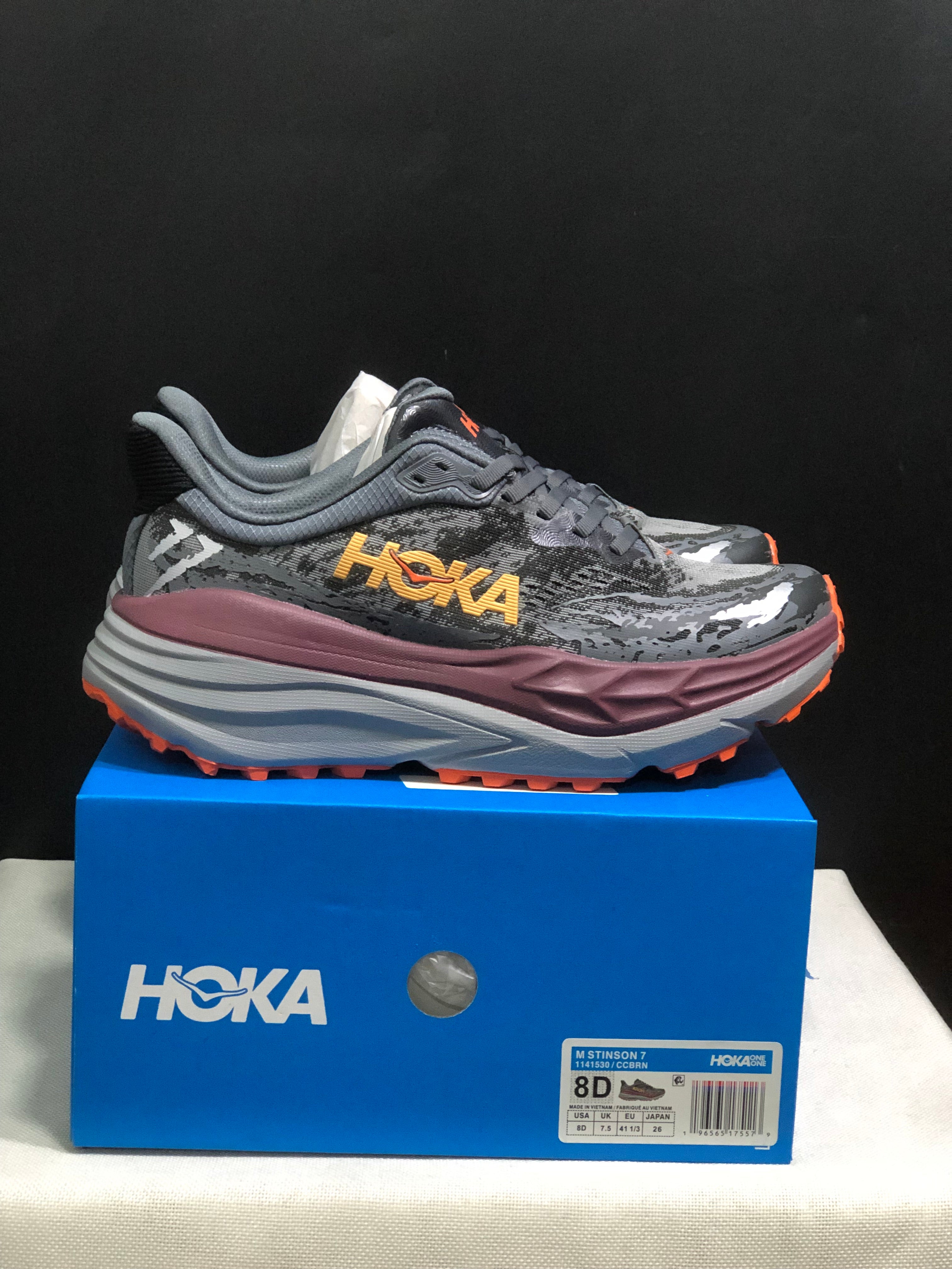 Hoka One One Stinson 7 Comfortable Anti-slip Outdoor Running Shoes Sneakers Gray/Orange