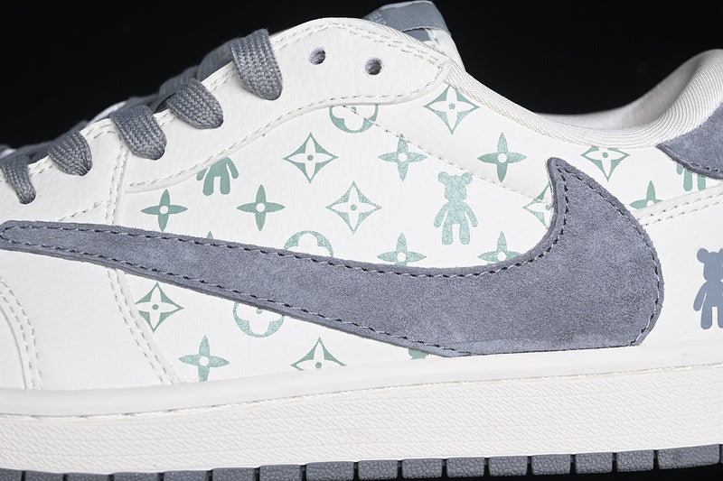 Travis Scott Fragment Design Nike Air Jordan 1 Low Gloomy Bear OG SP Grey White Sneakers