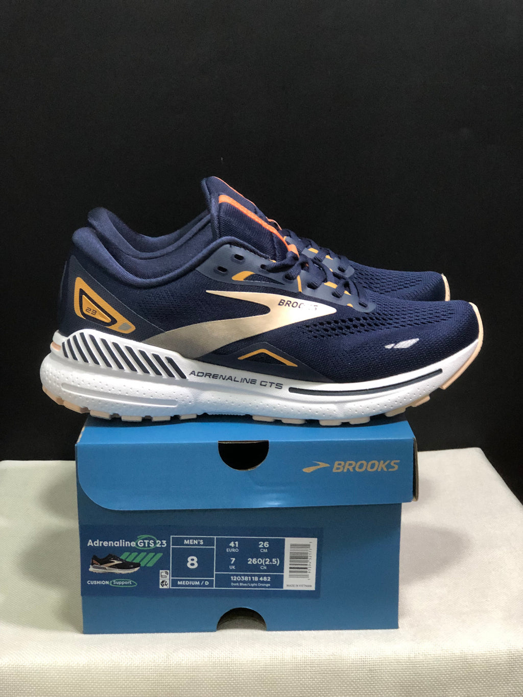 Brooks Adrenaline GTS 23 Shock-absorbing Wear-resistant Low-top Running Shoes Dark Blue/Light Orange