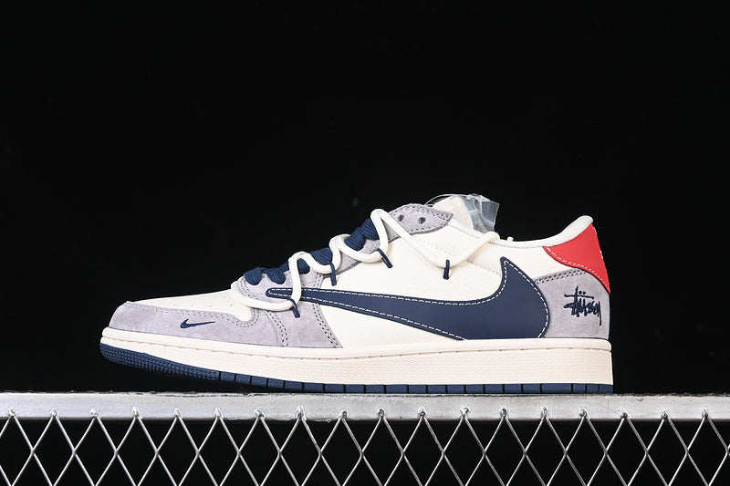 Travis Scott Fragment Design Nike Air Jordan 1 Low OG SP Navy Sole Grey White Sneakers