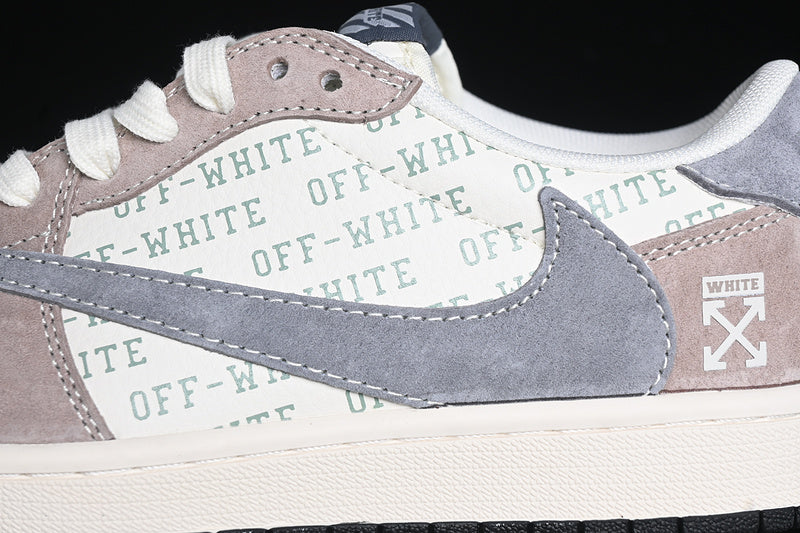 Travis Scott Fragment Design Nike Air Jordan 1 Low OG SP Grey White Light Brown Sneakers