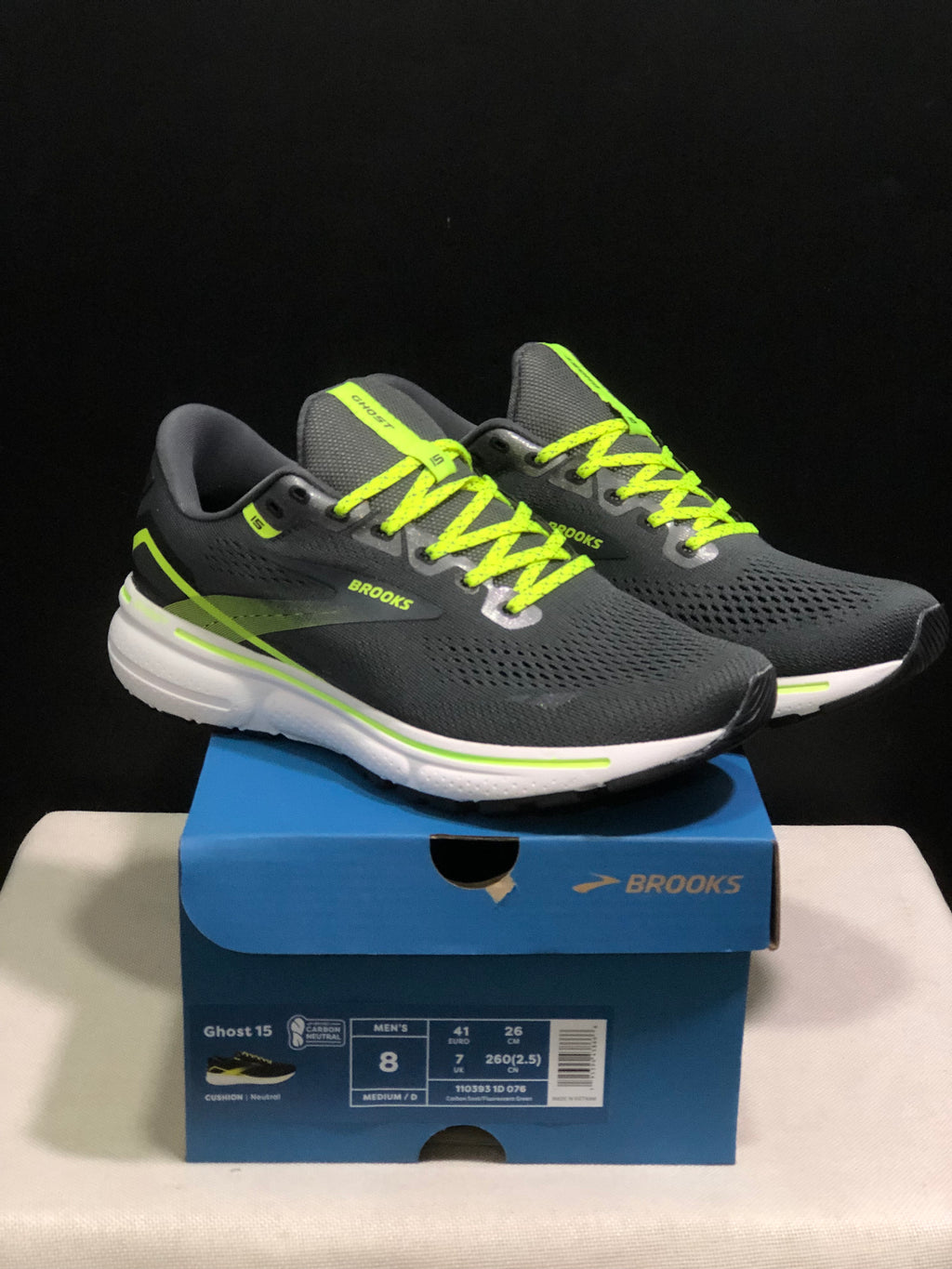 Brooks Ghost 15 Shock-absorbing Wear-resistant Low-top Running Shoes Carbon Soot/FluoreScent Green