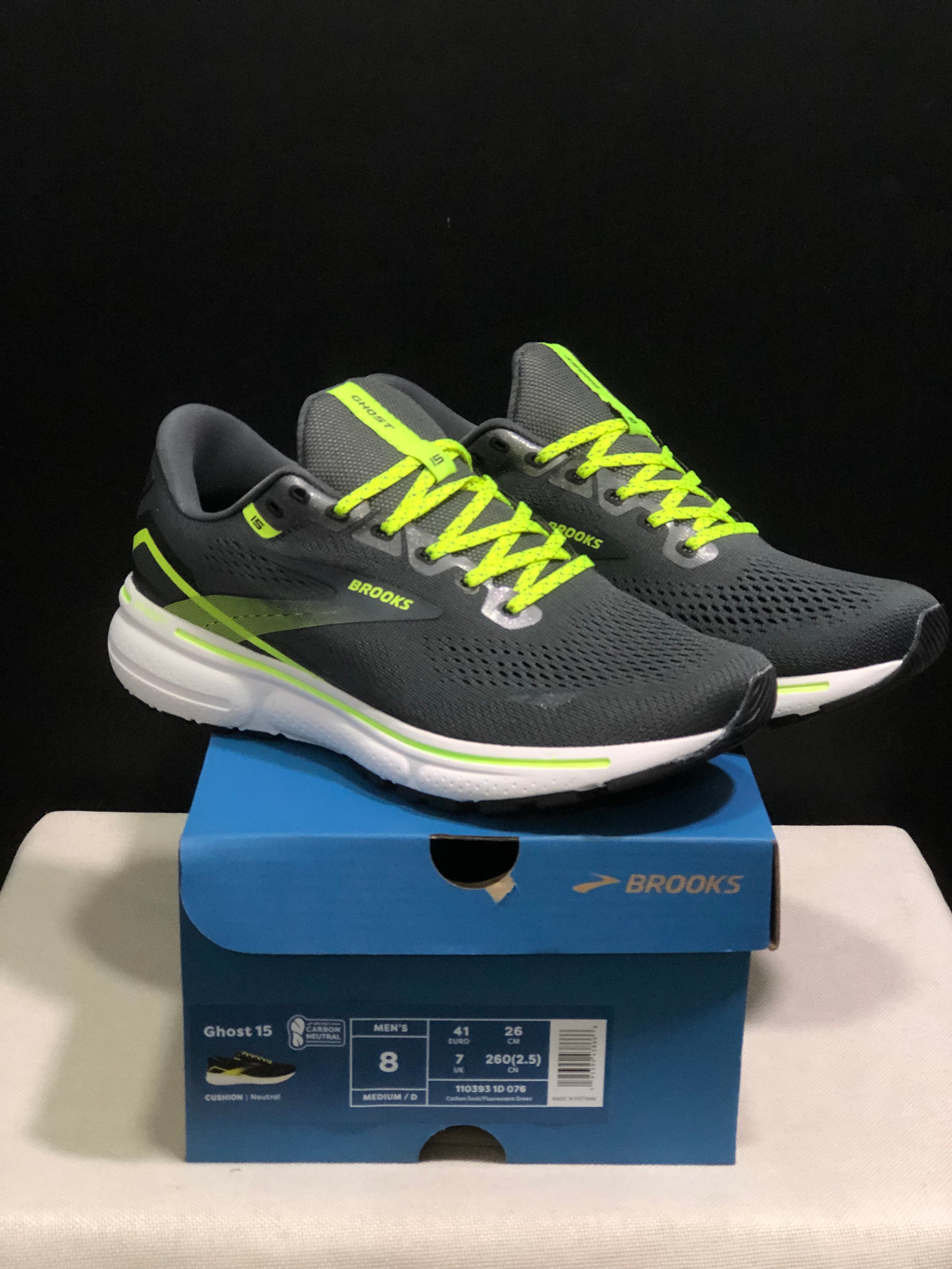 Brooks Ghost 15 Shock-absorbing Wear-resistant Low-top Running Shoes Carbon Soot/FluoreScent Green