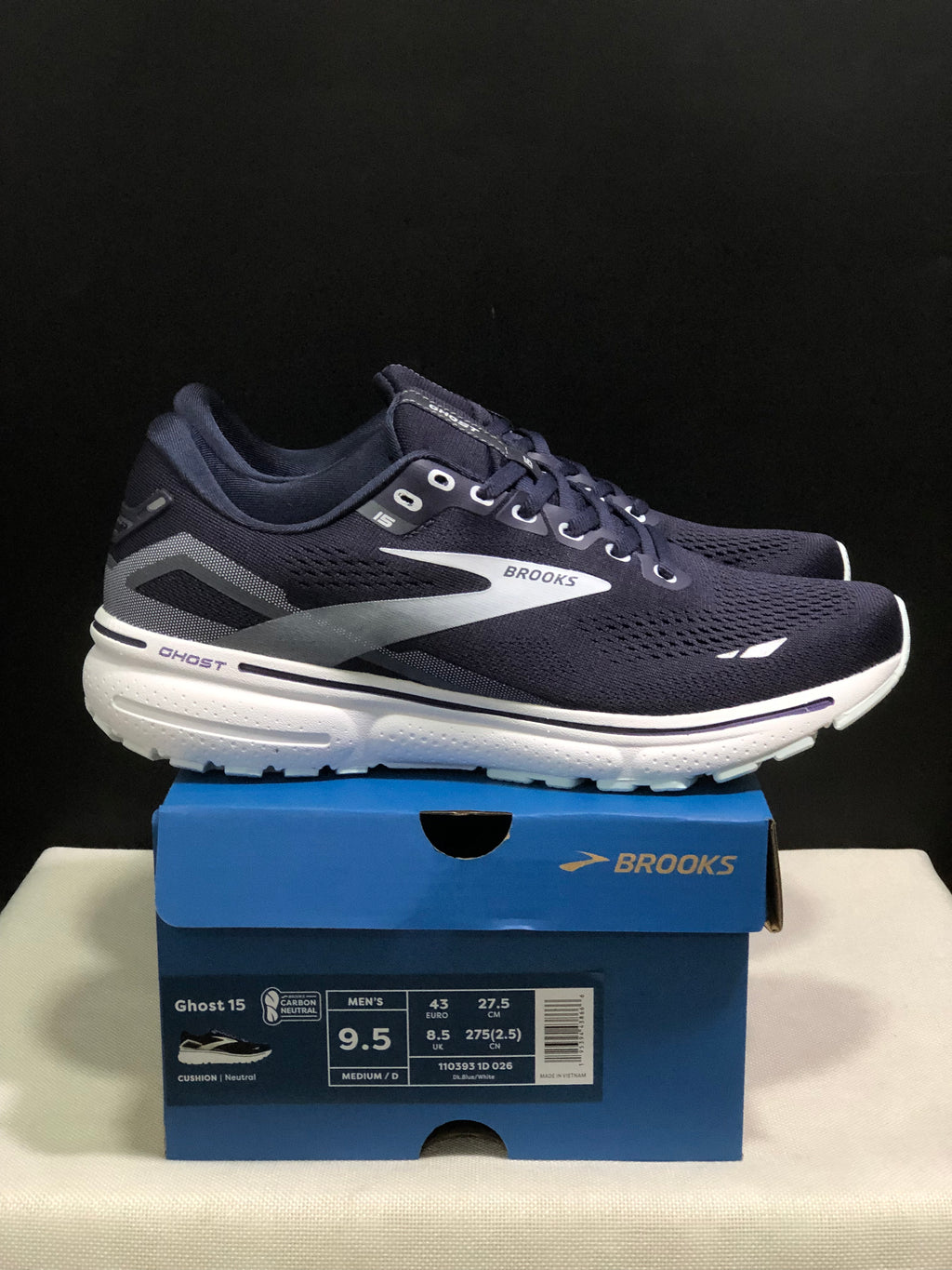 Brooks Ghost 15 Shock-absorbing Wear-resistant Low-top Running Shoes Dark Blue/White