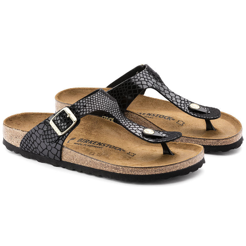 Birkenstock Gizeh All Black Snakeskin Flip Flops Leather Sandals