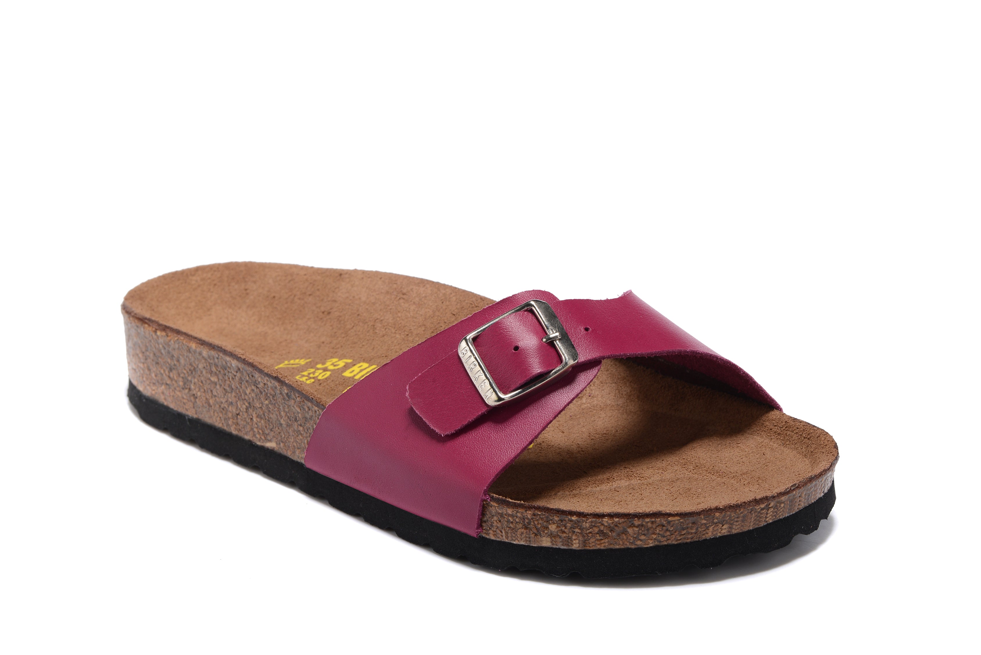 Birkenstock Madrid Rose Red Single Strap Slide Leather Sandals